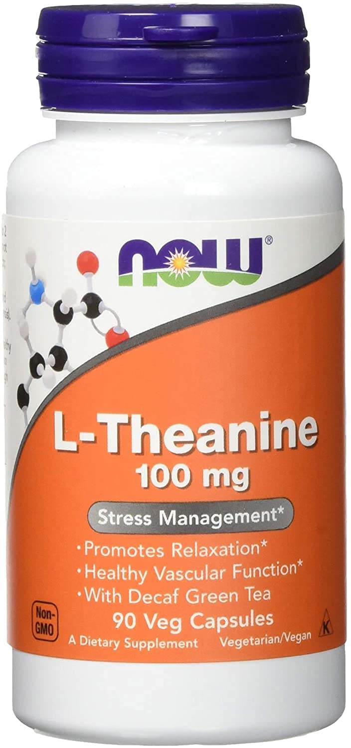 NOW Foods L-Theanine Double Value Pack front view with 90 capsules