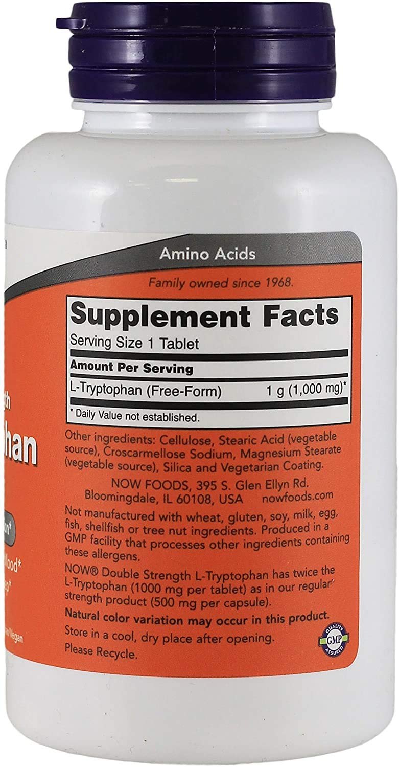 NOW Foods L-Tryptophan 1000mg 60 Tablets side view