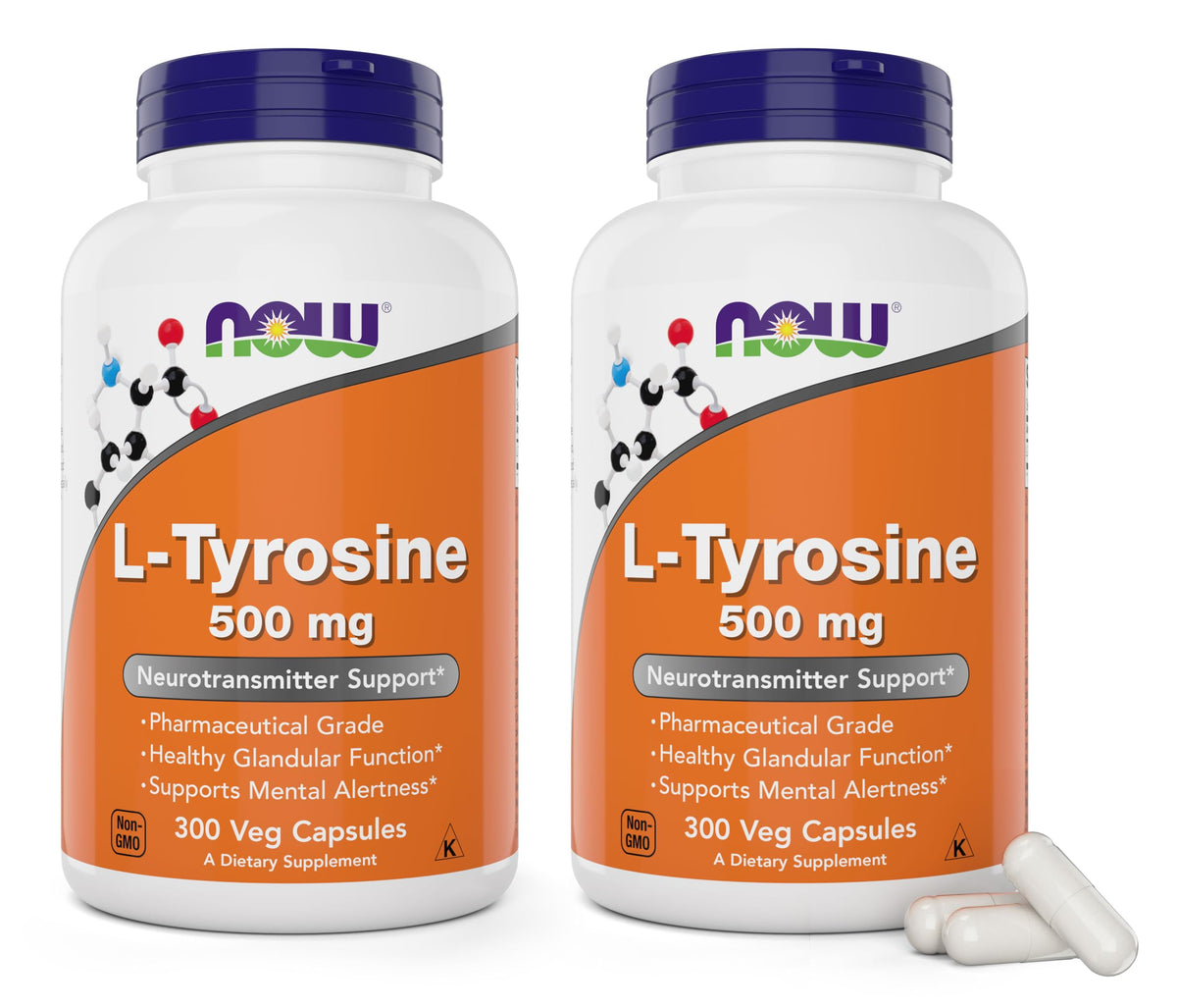 NOW Foods L-Tyrosine 500mg 300 Capsules front view