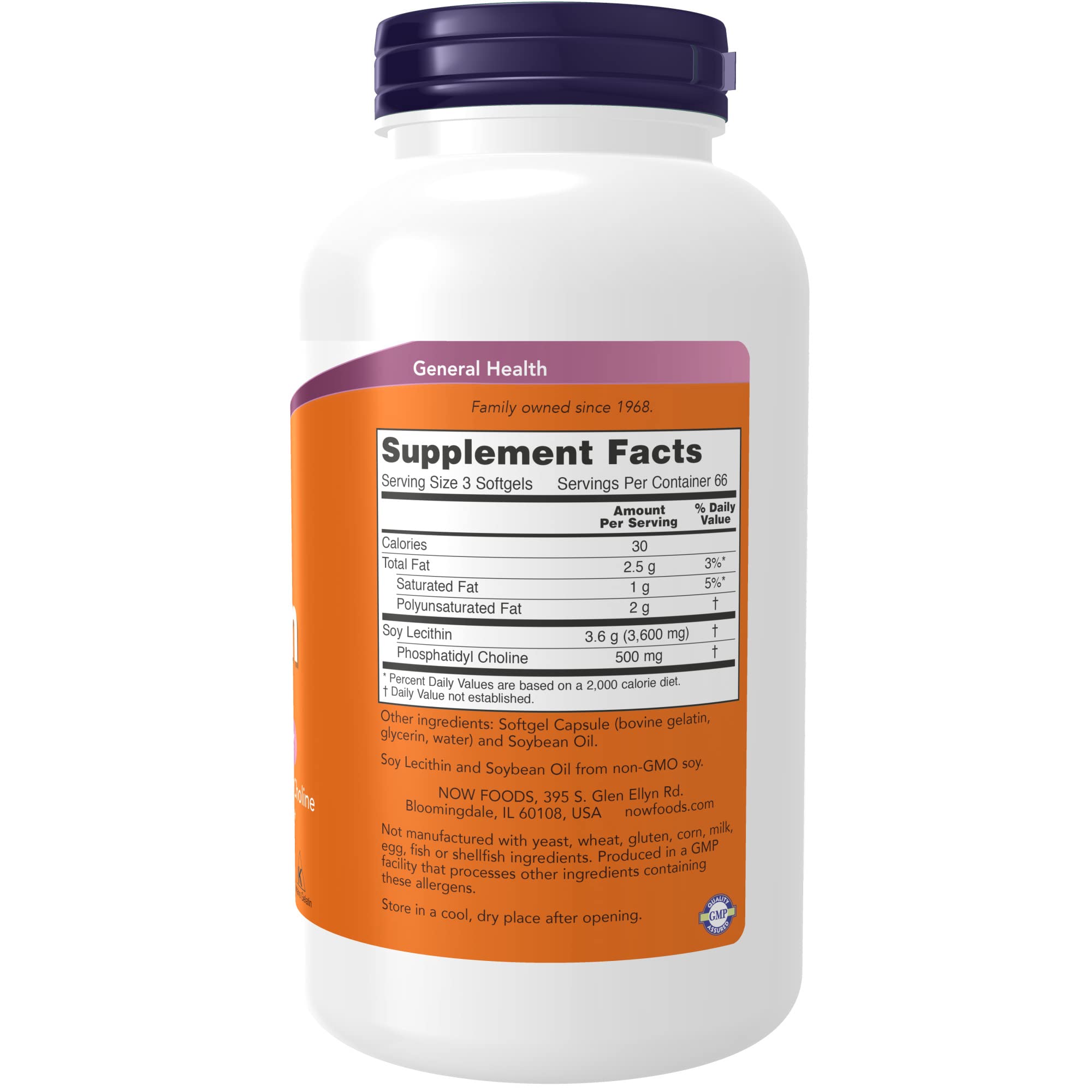 NOW Foods Lecithin Softgels bottle with label