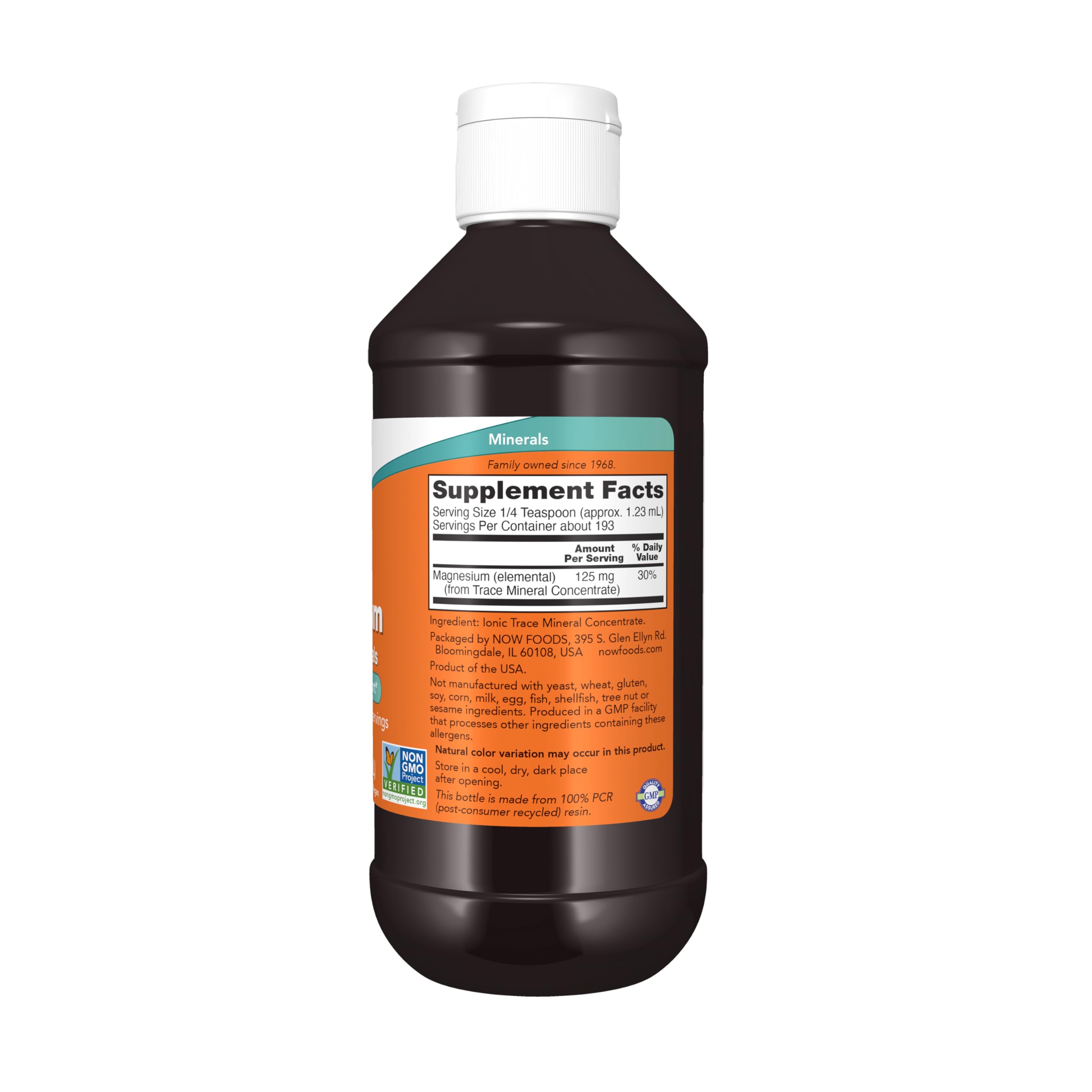 NOW Foods Liquid Magnesium 301g back view with nutritional information