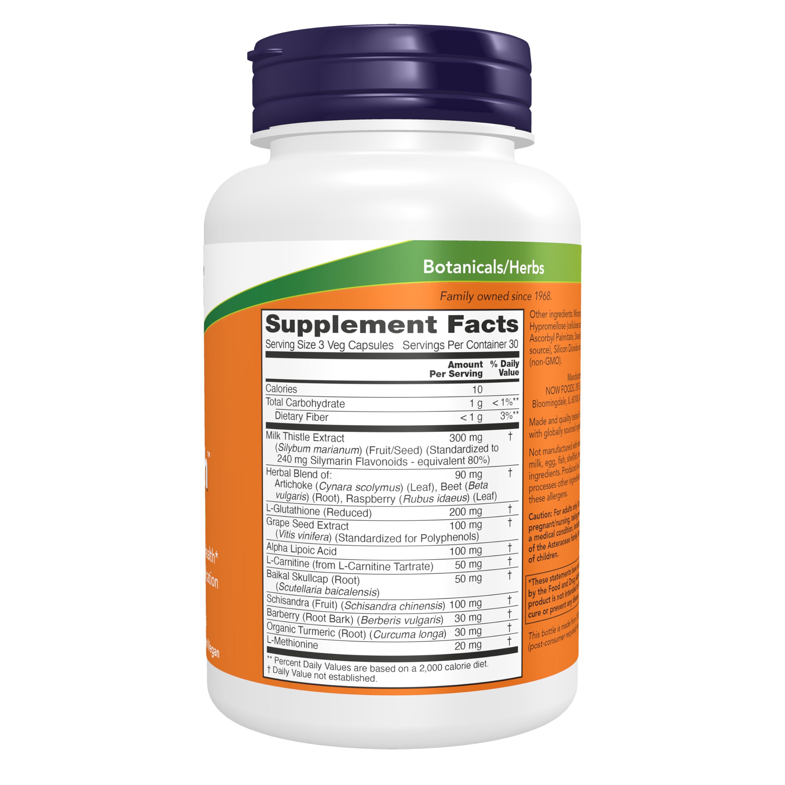 NOW Foods Liver Refresh Milk Thistle 300mg 90 Veg Capsules side view