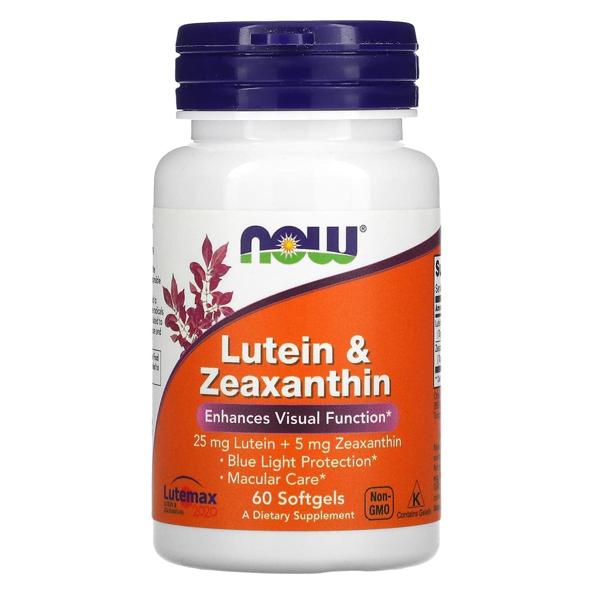 NOW Foods Lutein & Zeaxanthin supplement front view with softgel bottle