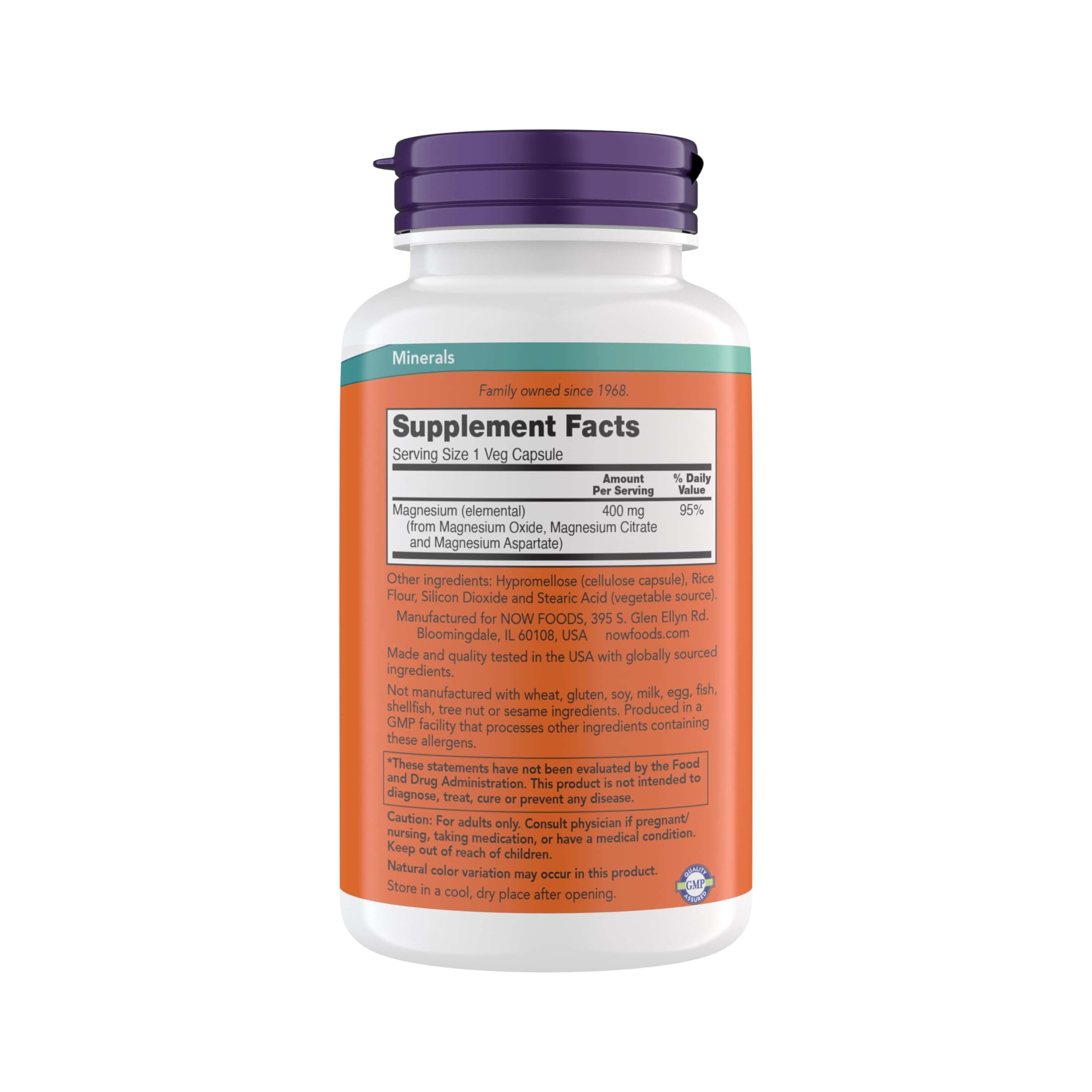 NOW Foods Magnesium 495g Capsules side view