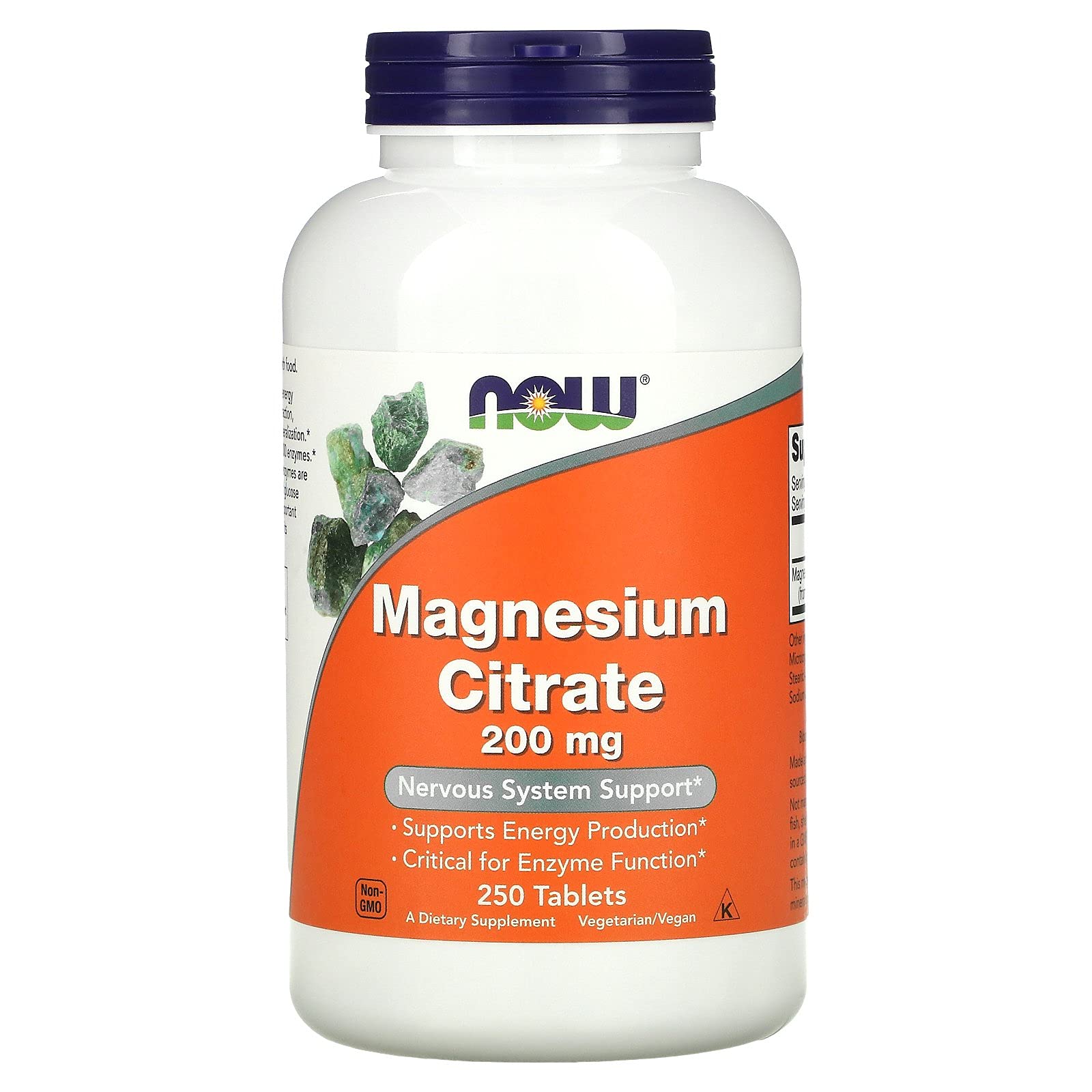 NOW Foods Magnesium Citrate 200 mg 250 Tabs bottle side view