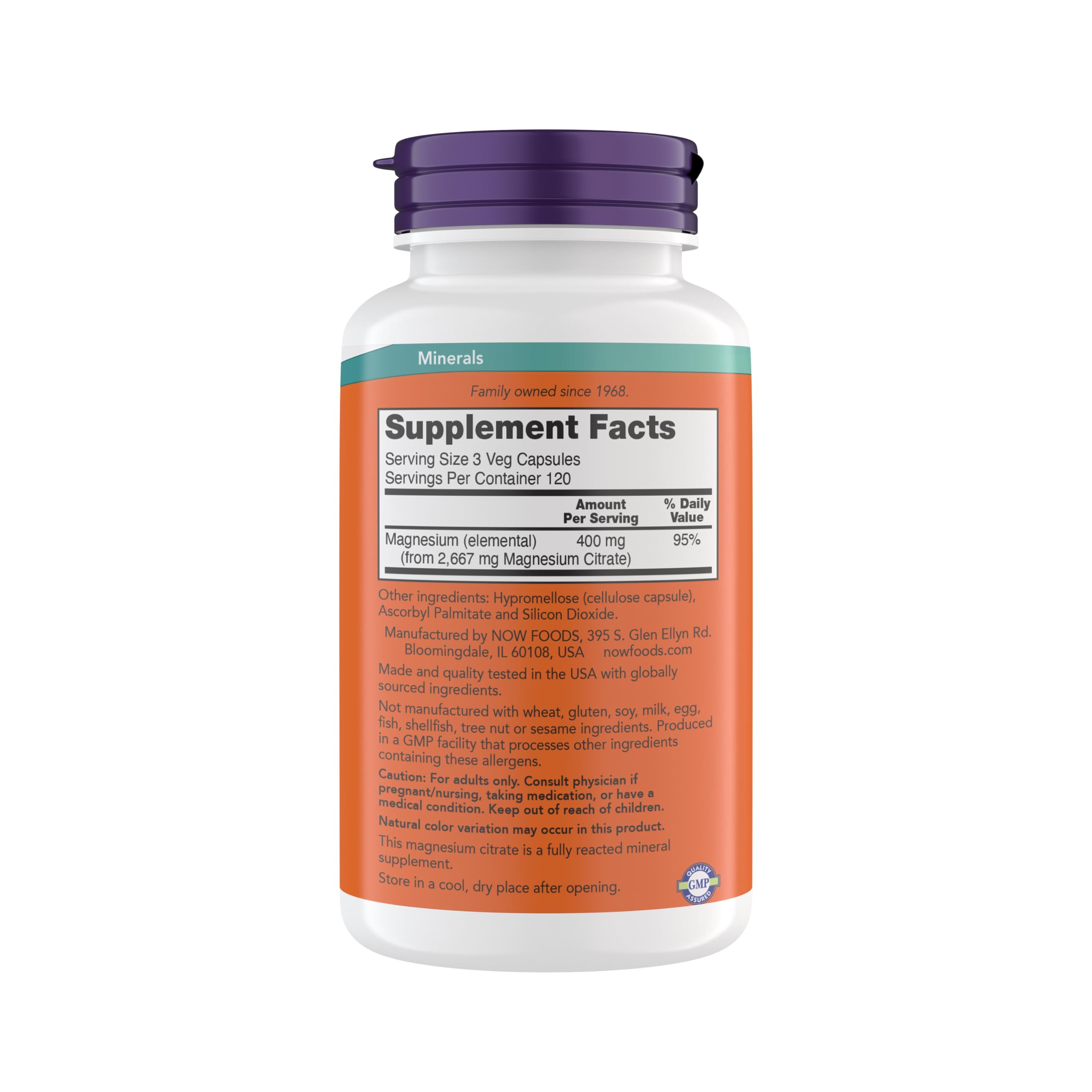 NOW Foods Magnesium Citrate 227g side view