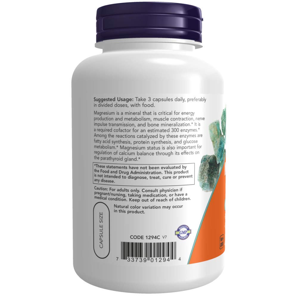 NOW Foods Magnesium Citrate 400mg 120 Veg Capsules back view