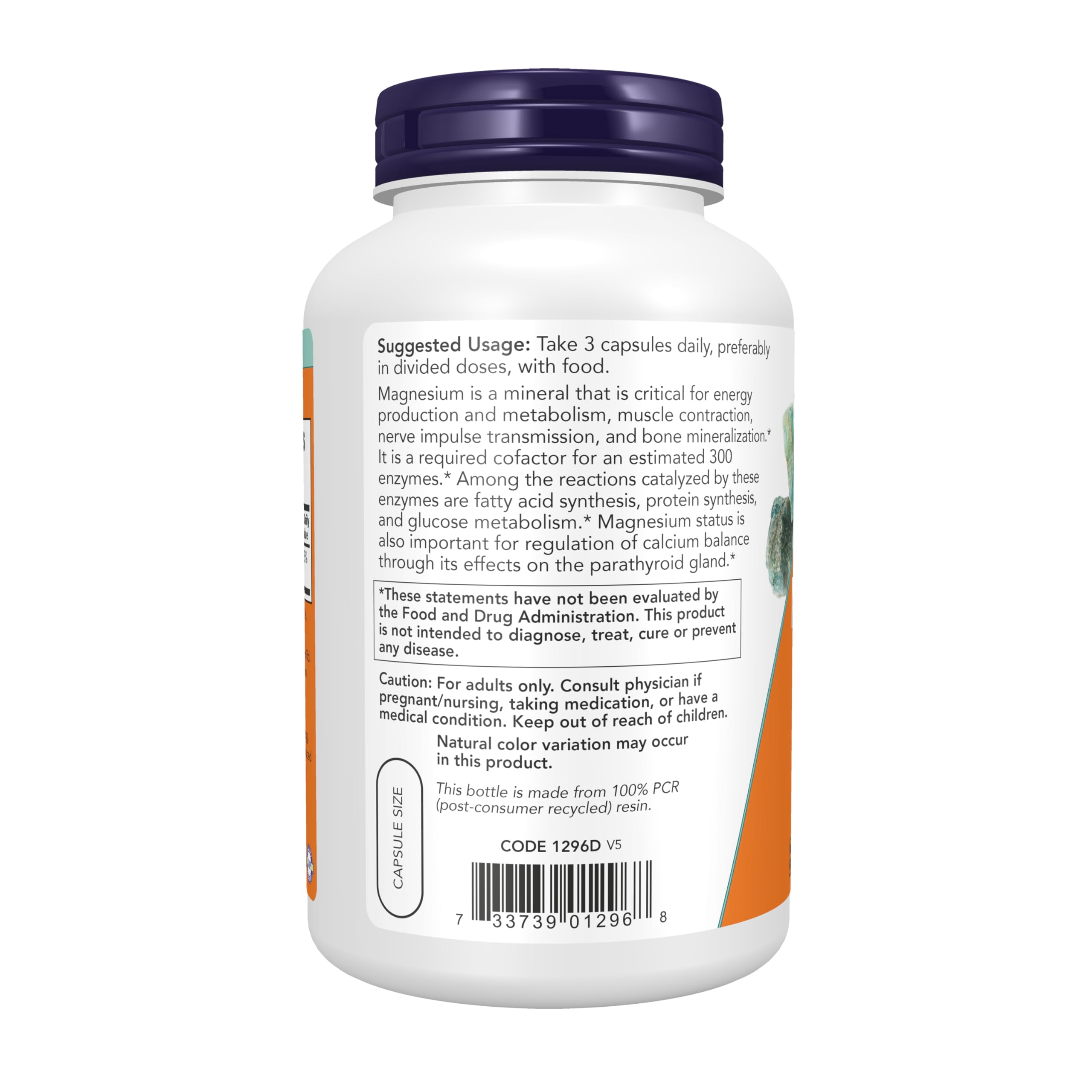 NOW Foods Magnesium Citrate 400mg 80 Veg Capsules back view
