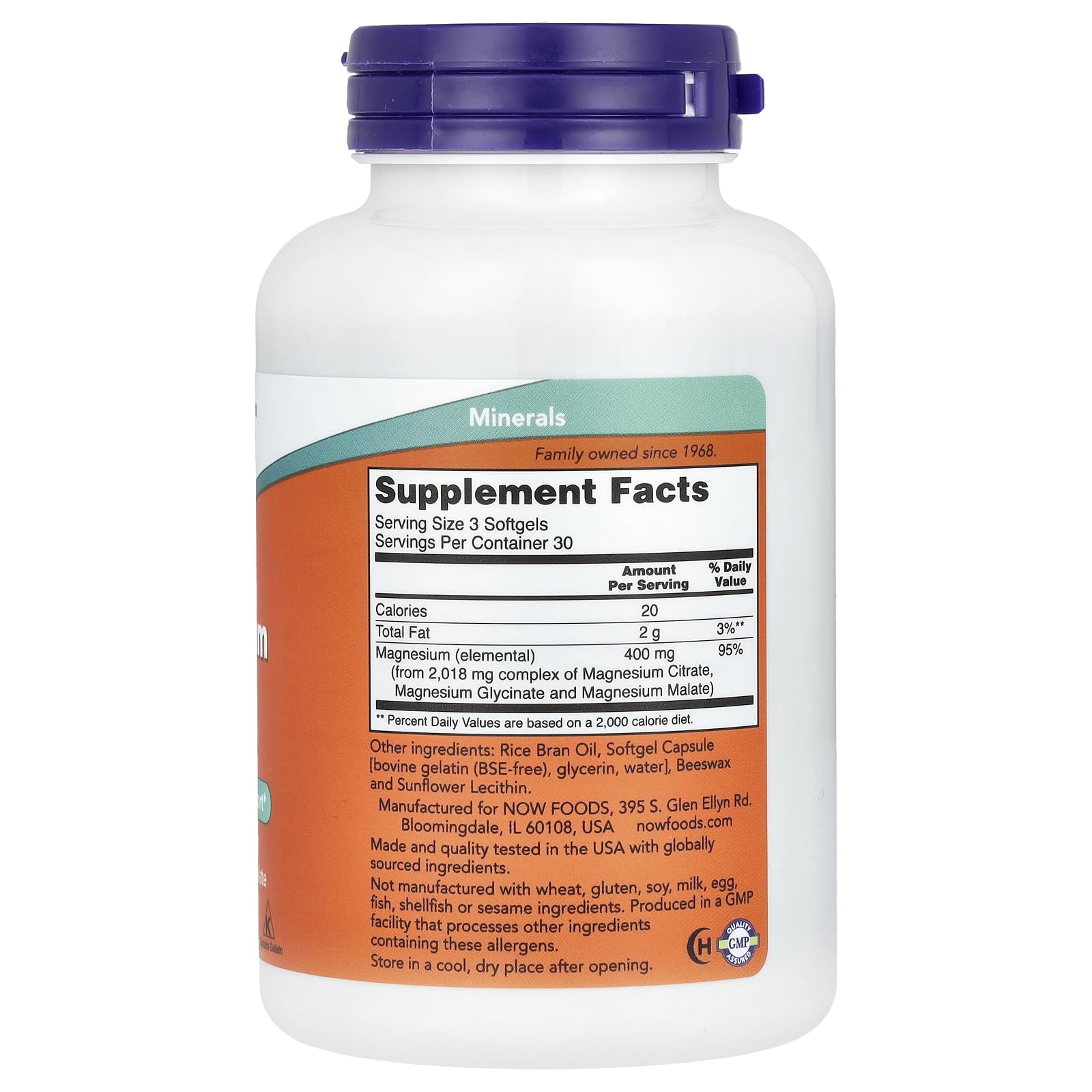 NOW Foods Magnesium Citrate Glycinate Malate 699g packaging side view