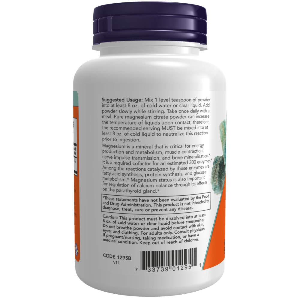 NOW Foods Magnesium Citrate Powder 227g scoop with powder