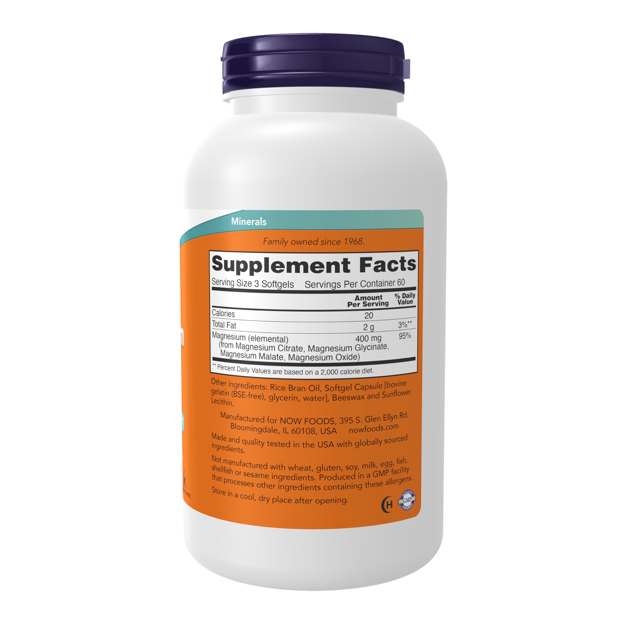 NOW Foods Magnesium Citrate Softgels 400mg side view