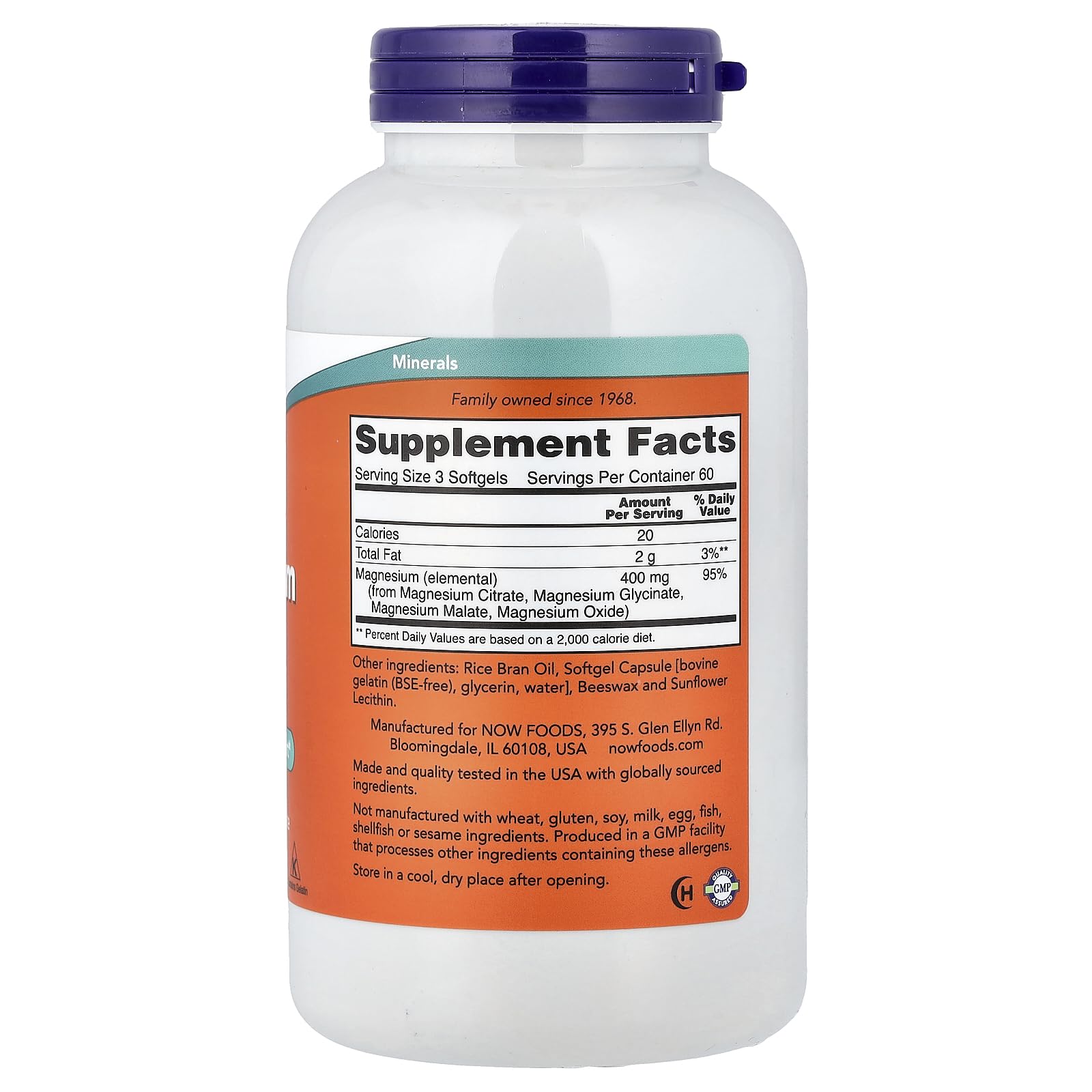 NOW Foods Magnesium Citrate Softgels 431g packaging details
