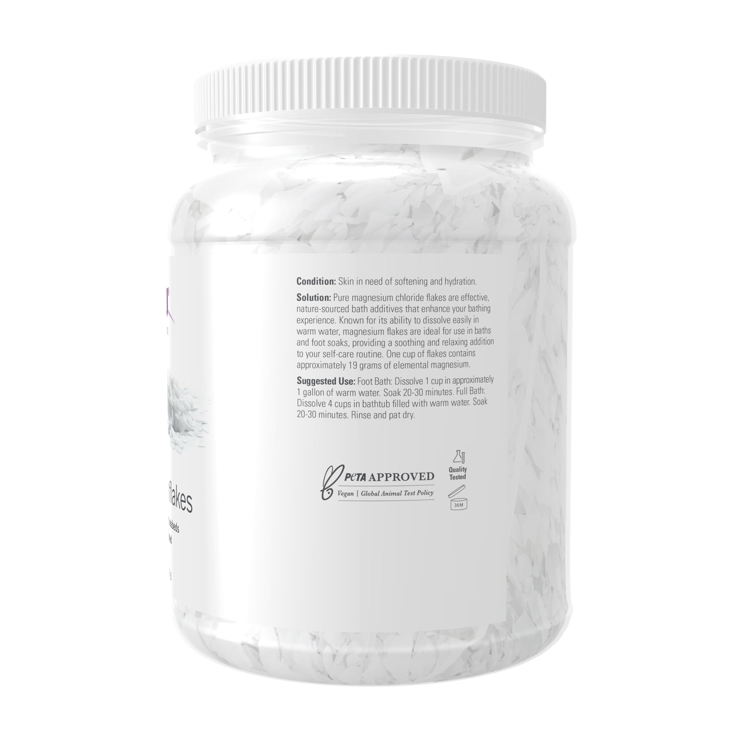 NOW Foods Magnesium Flakes 1531g back view with ingredient details