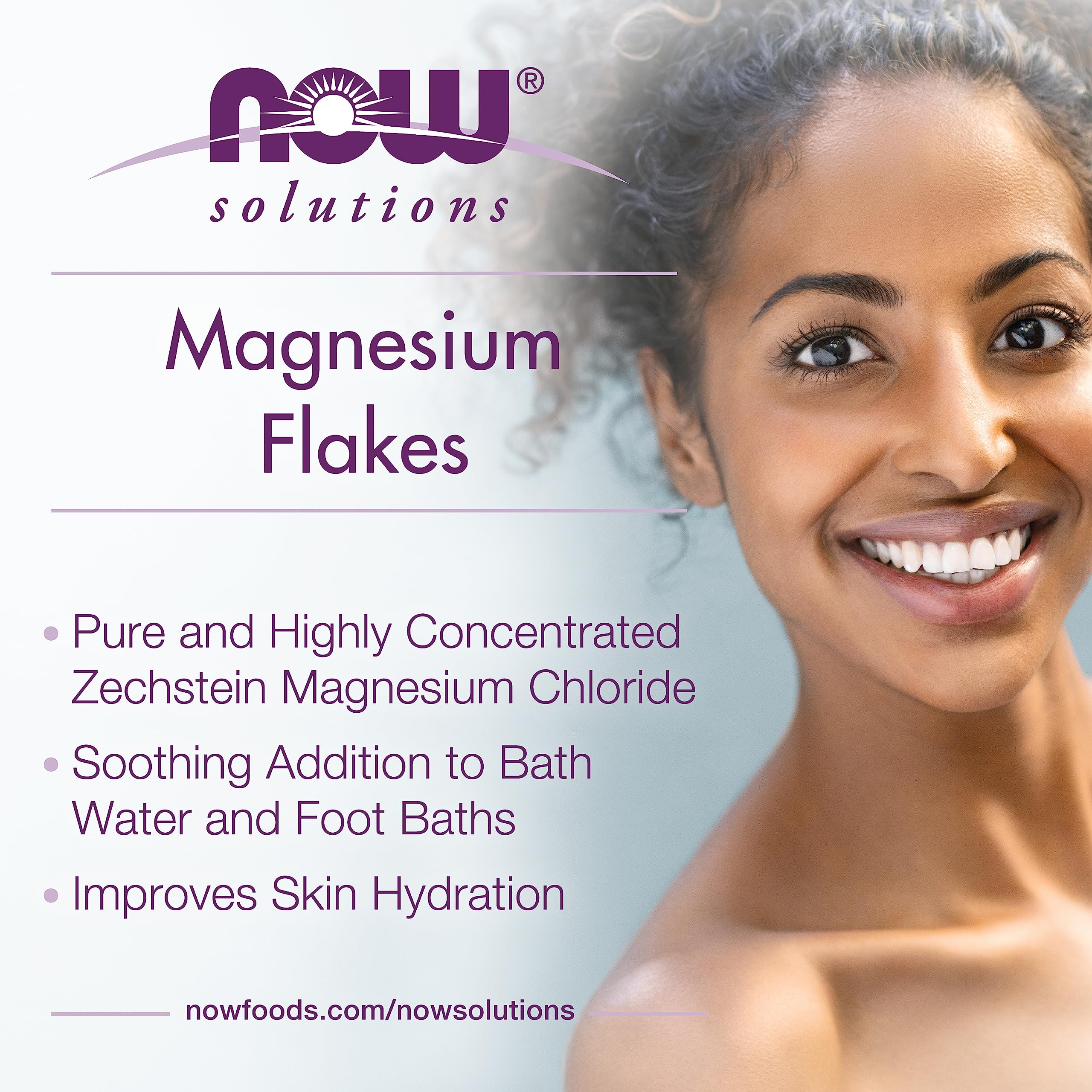 NOW Foods Magnesium Flakes 1531g in a bowl with water