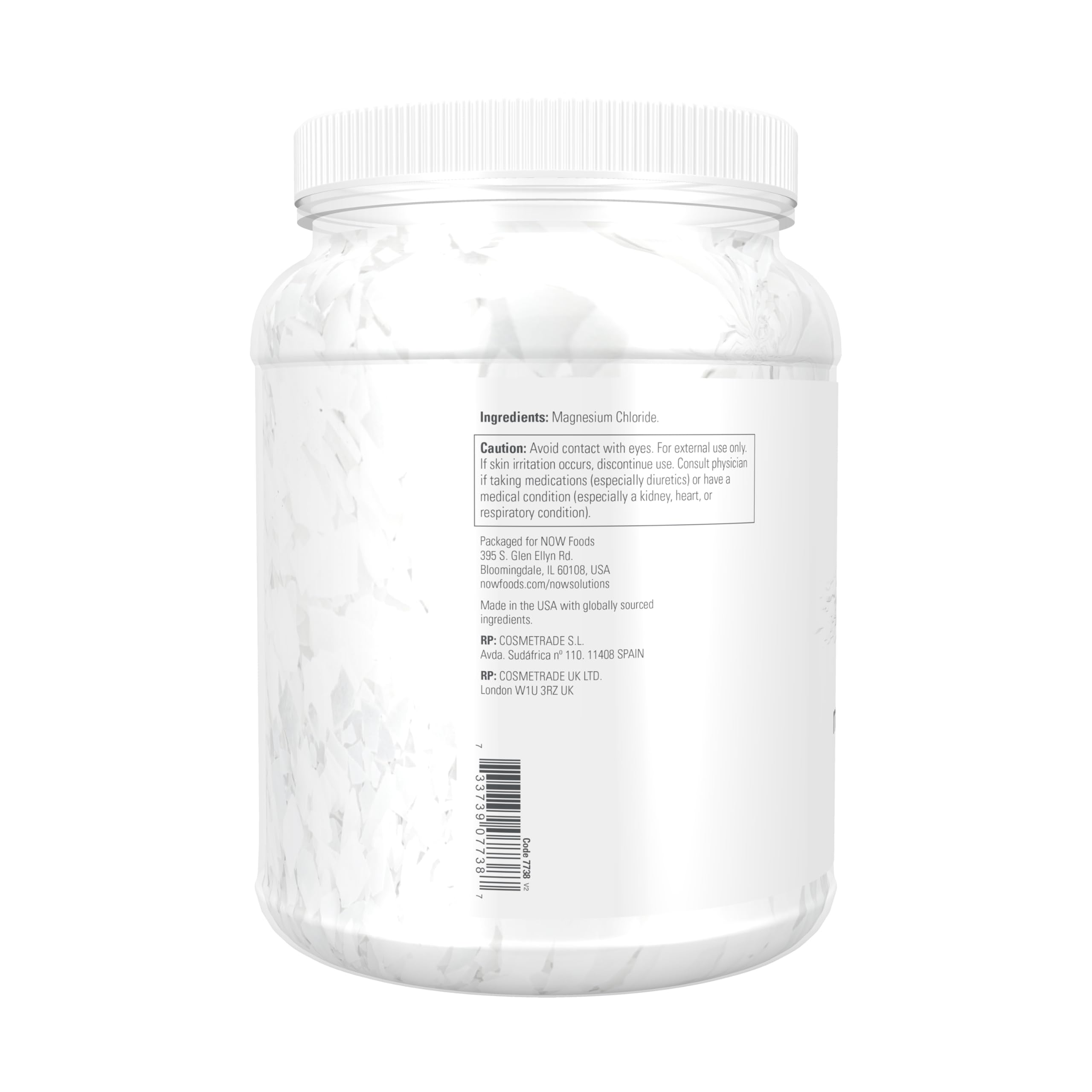 NOW Foods Magnesium Flakes 1531g side view showing product label