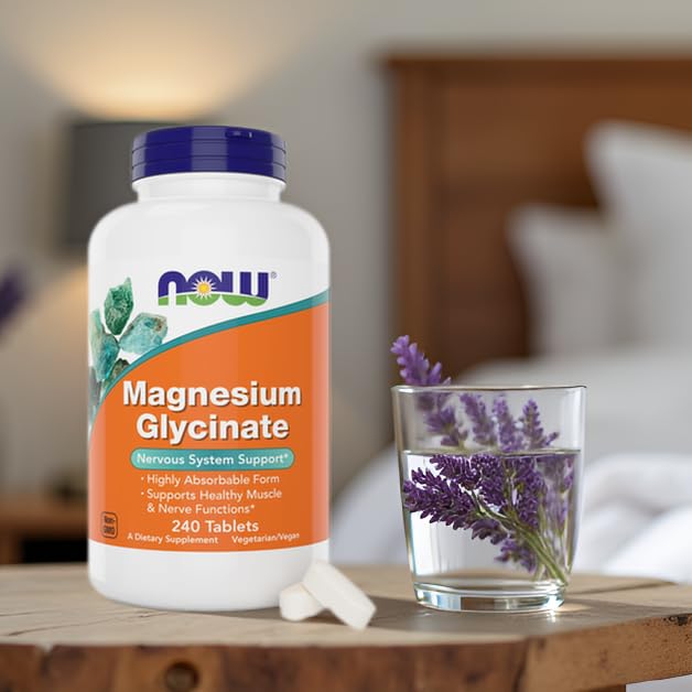 NOW Foods Magnesium Glycinate 240 Tablets close-up of tablets