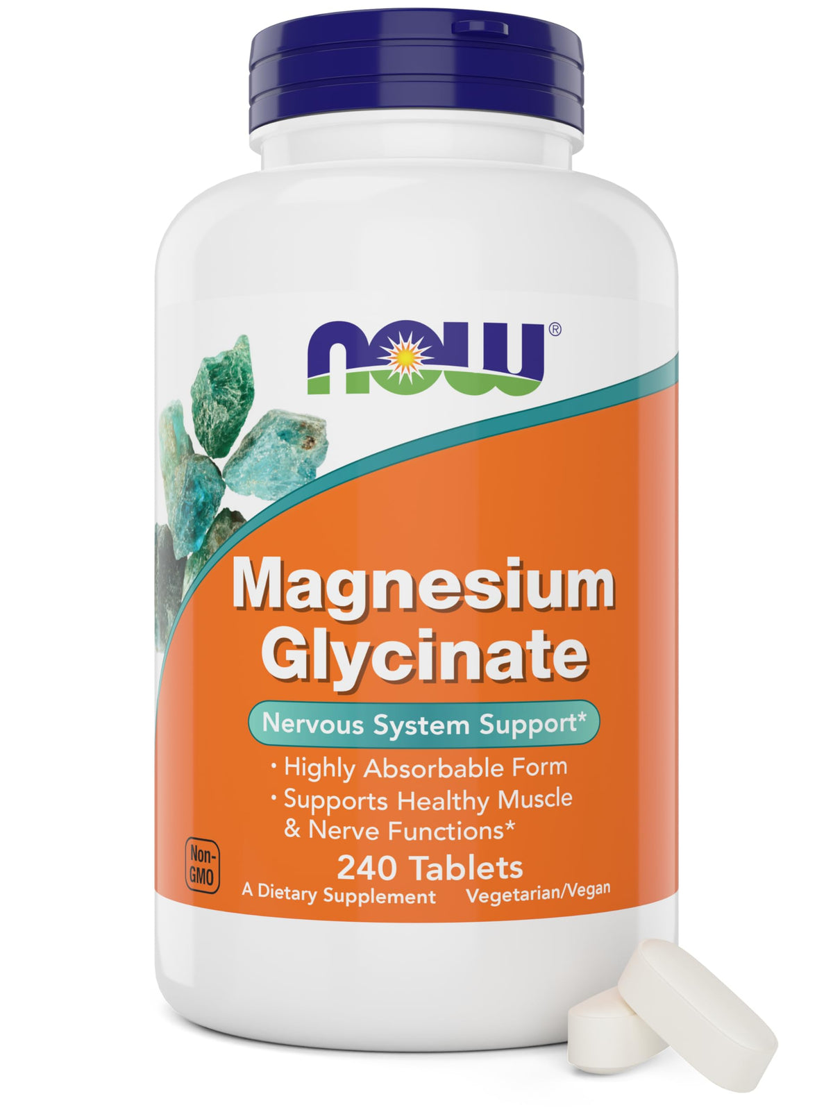 NOW Foods Magnesium Glycinate 240 Tablets front view