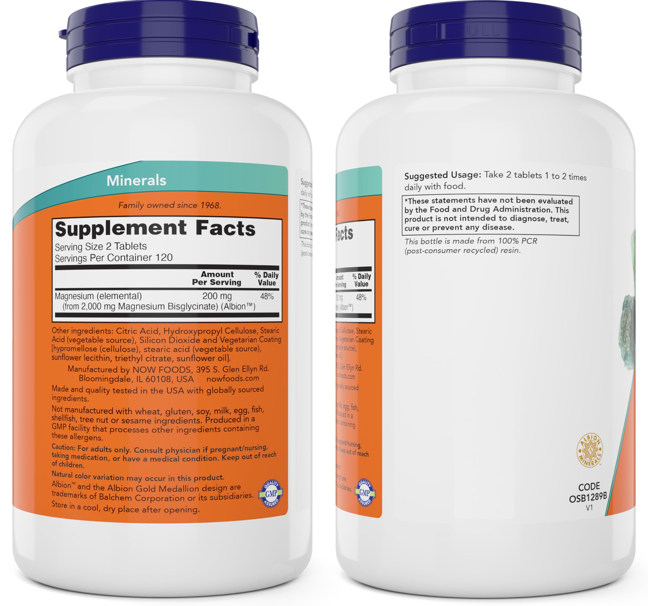 NOW Foods Magnesium Glycinate 240 Tablets packaging