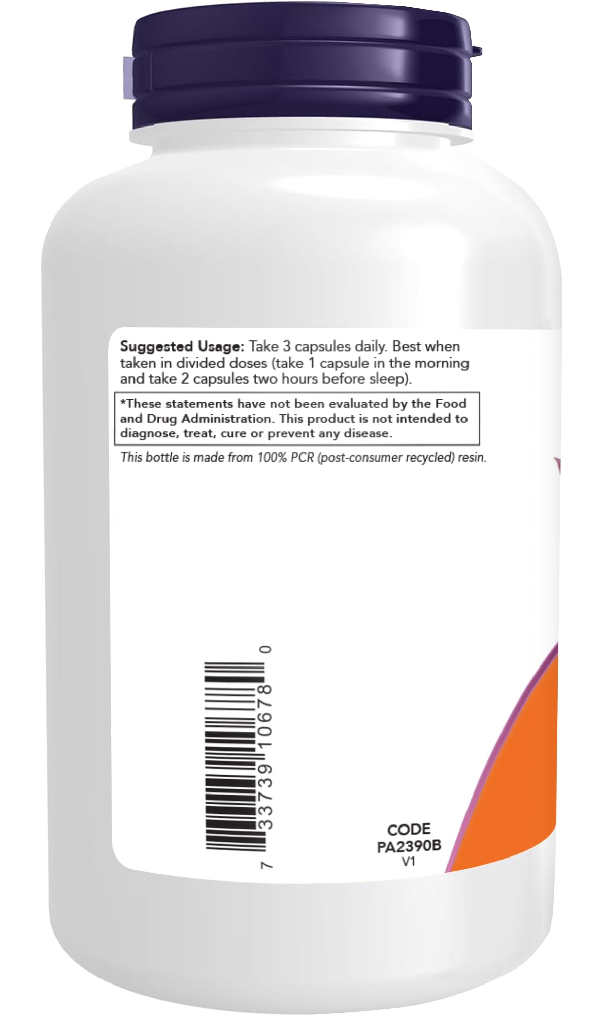 NOW Foods Magnesium Magtein 145g capsules back view with ingredient list