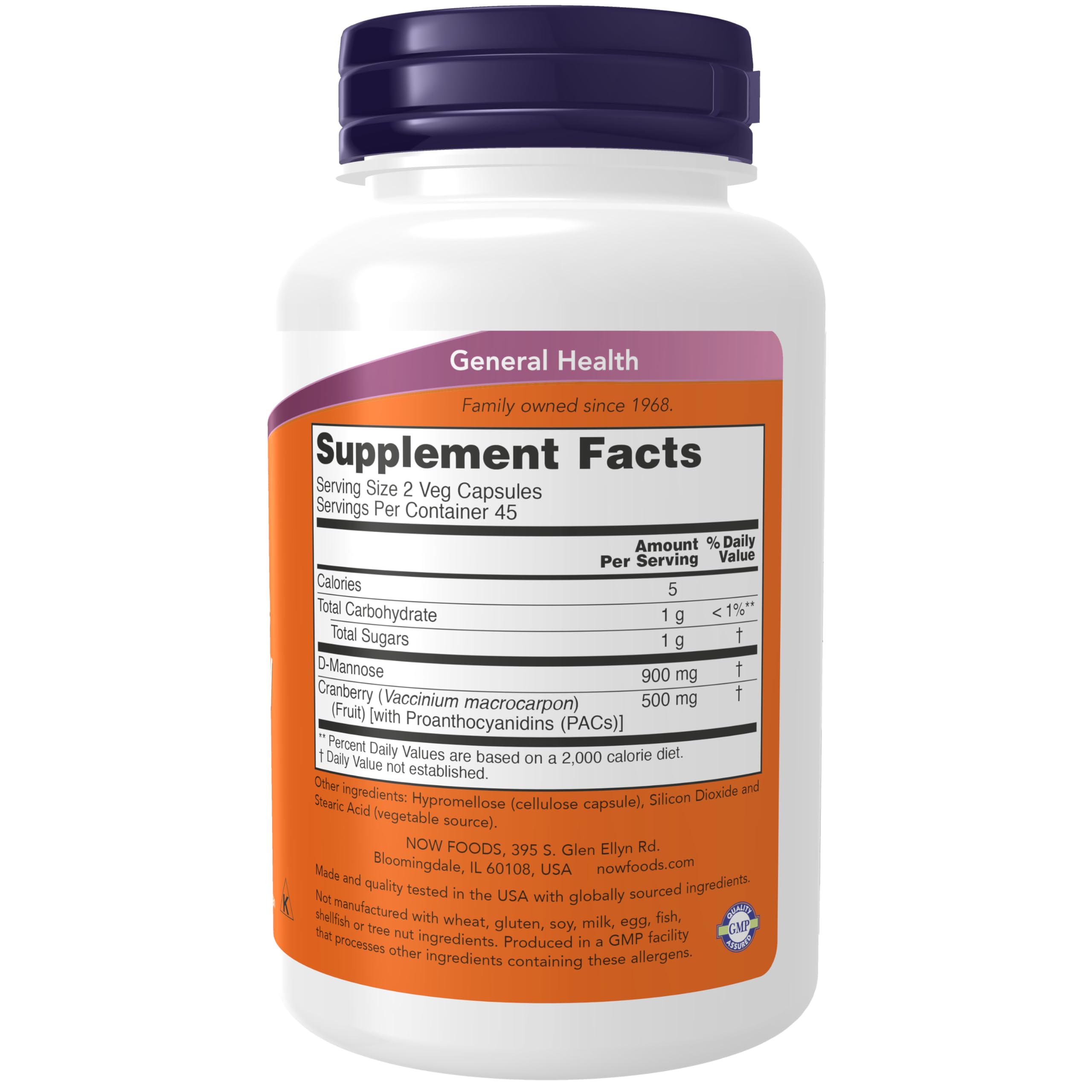 NOW Foods Mannose Cranberry bottle side view