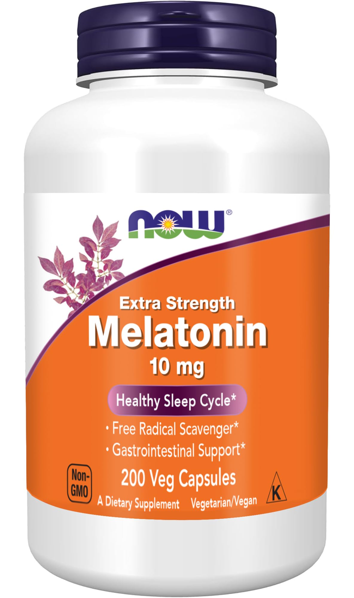 NOW Foods Melatonin Extra Strength 10 mg 200 Veg Capsules front view