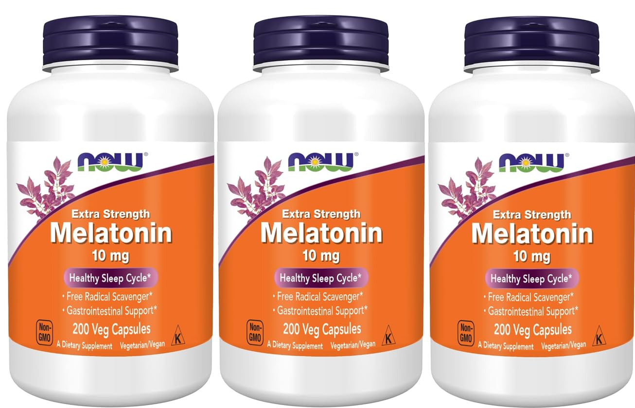 NOW Foods Melatonin Extra Strength 10 mg 200 Veg Capsules front view
