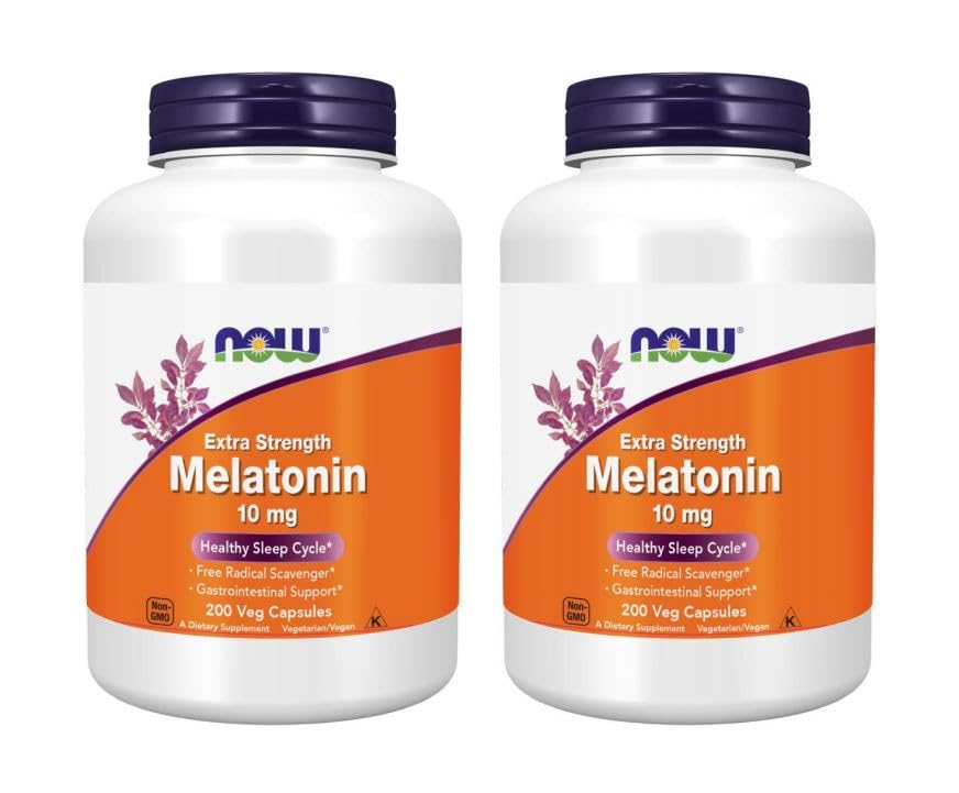 NOW Foods Melatonin Extra Strength 10 mg 200 Veg Capsules front view