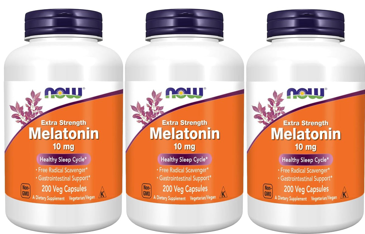 NOW Foods Melatonin Extra Strength 10 mg 200 Veg Capsules front view