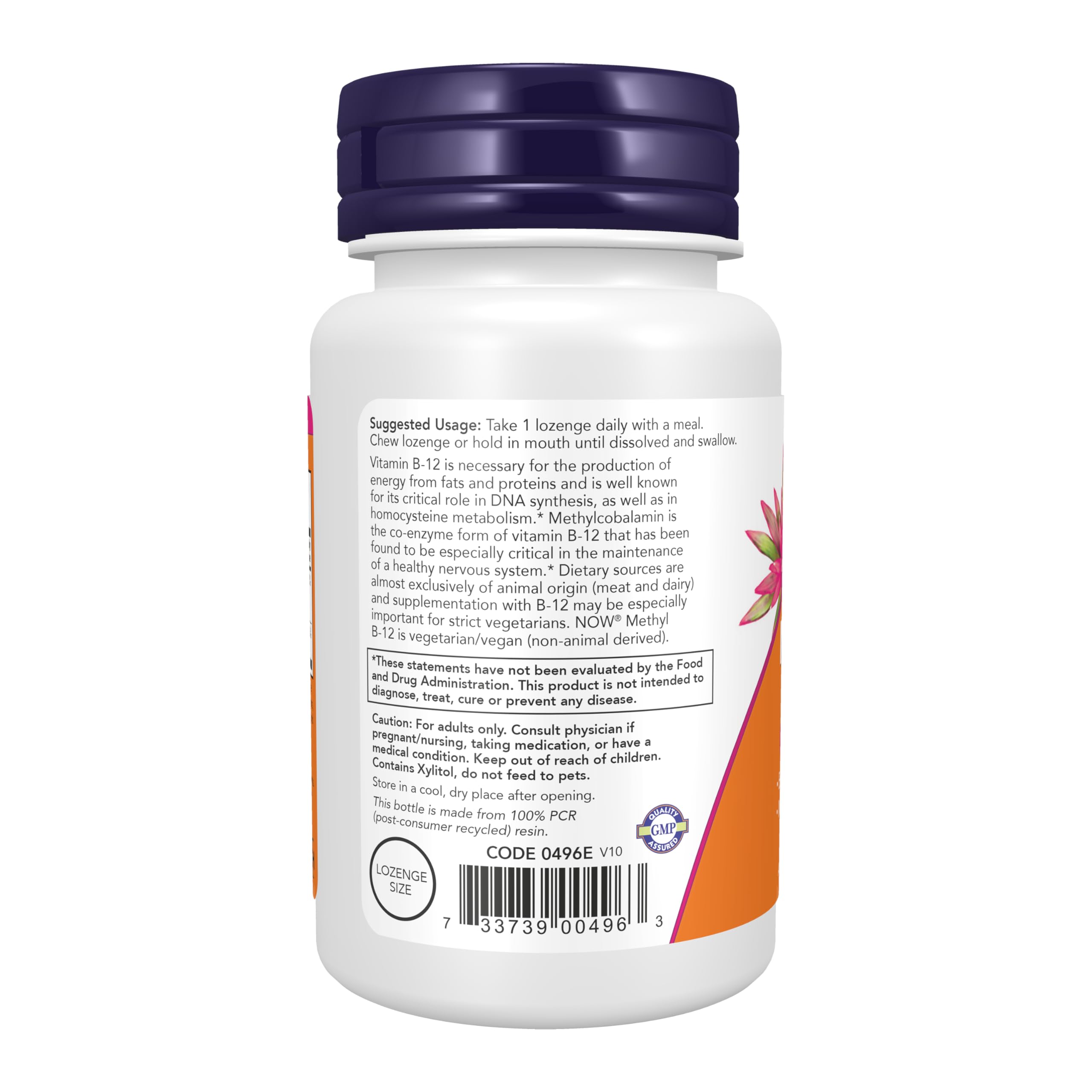 NOW Foods Methyl B-12 5000mcg lozenge back view
