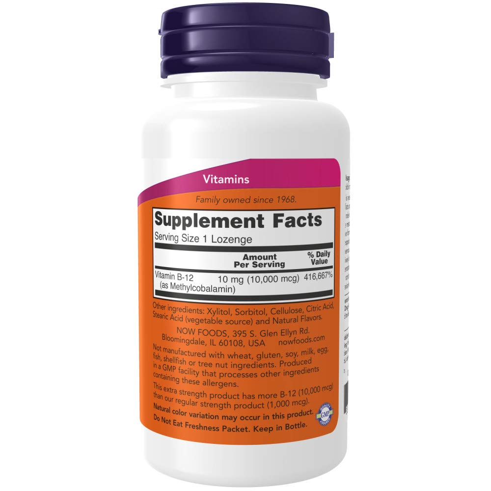 NOW Foods Methyl B-12 Extra Strength Vegan Lozenges packaging