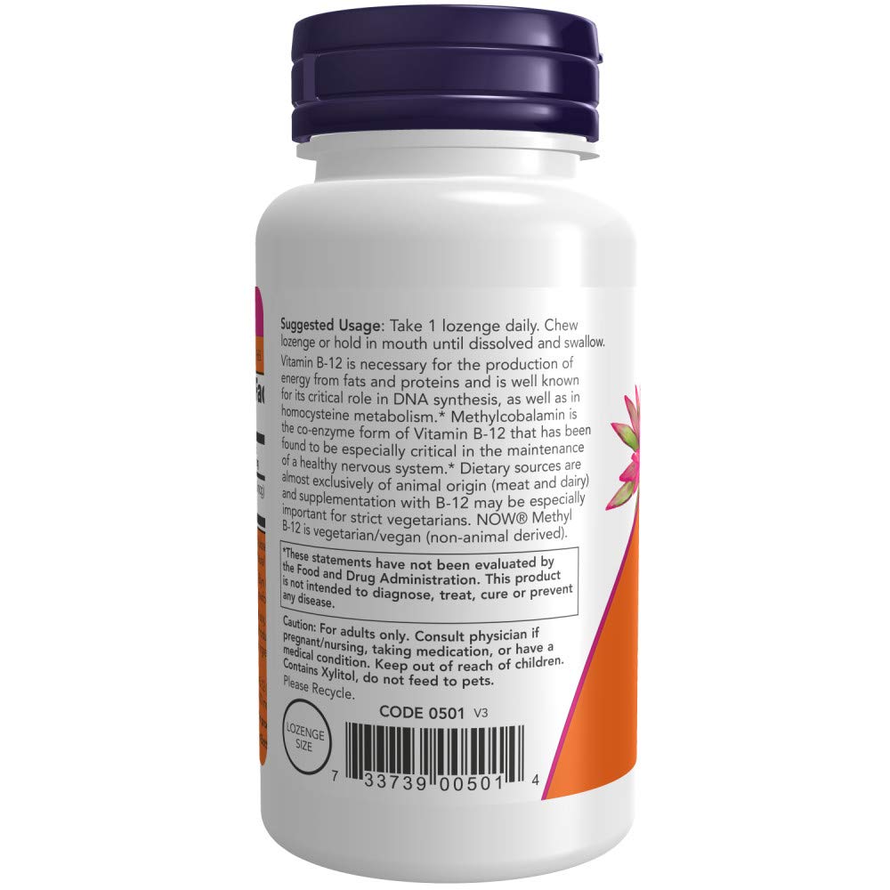 NOW Foods Methyl B-12 Extra Strength Vegan Lozenges side view