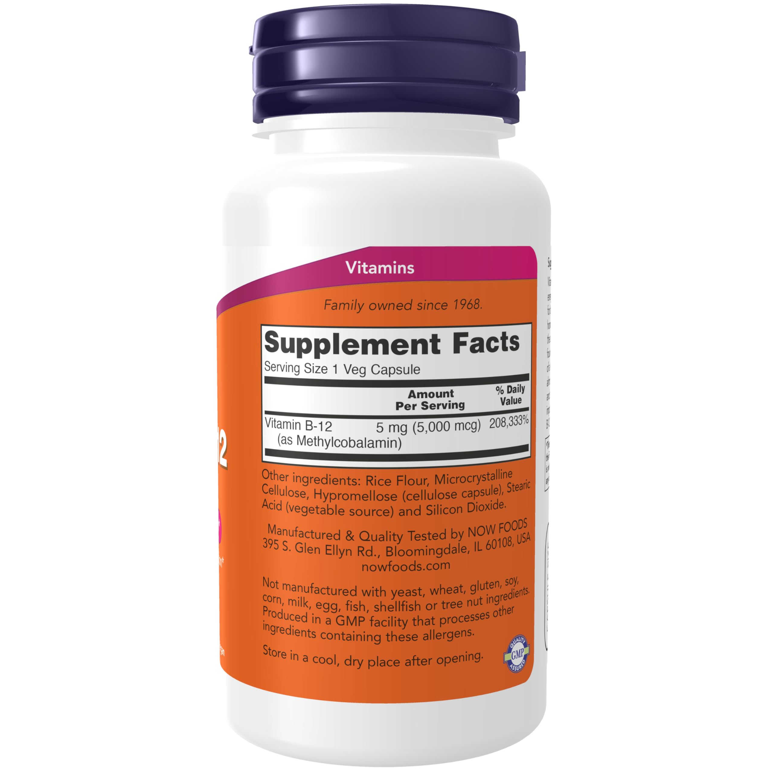 NOW Foods Methyl B-12 Vitamin B-12 Supplement 5000mcg back view