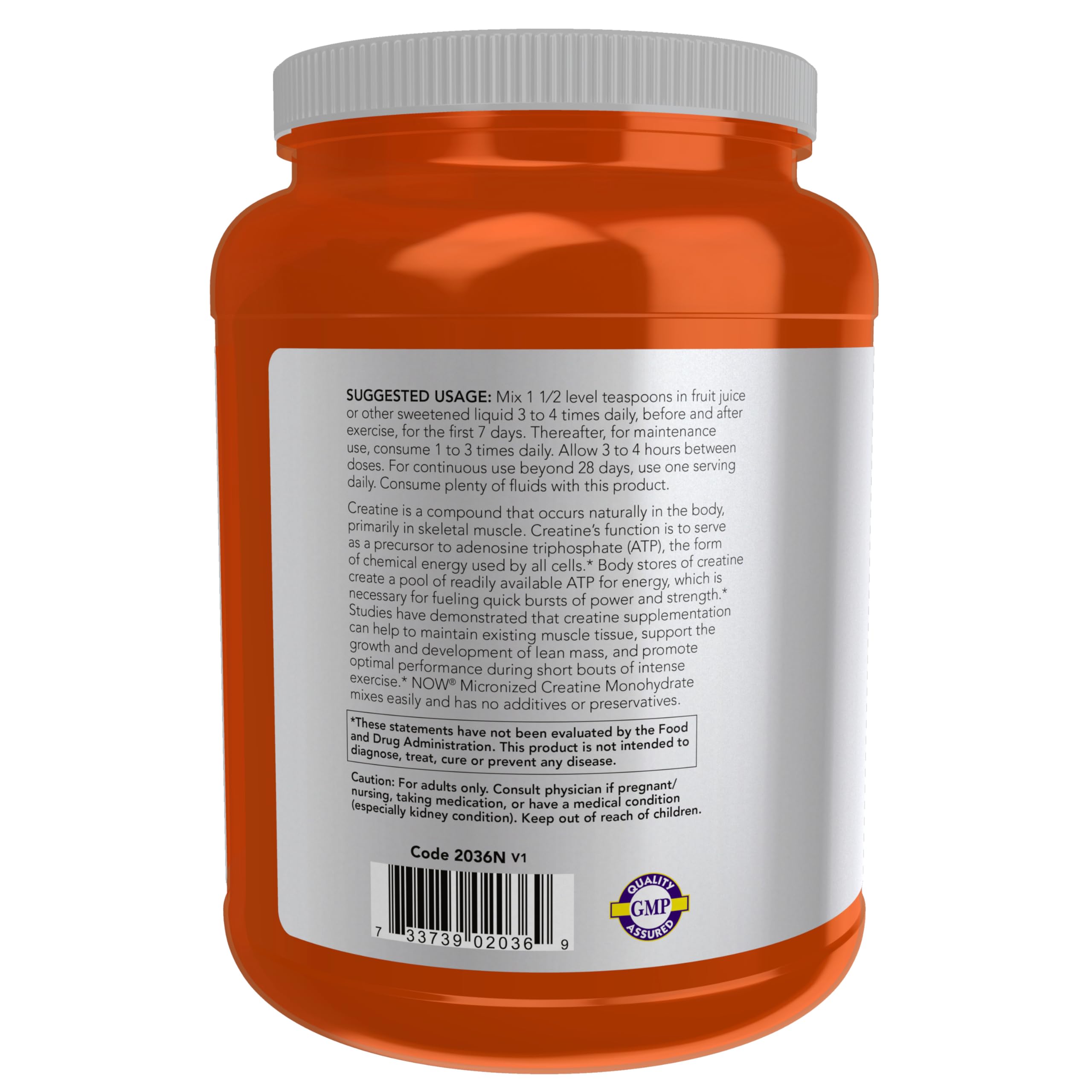 NOW Foods Micronized Creatine Monohydrate 1170g powder in a scoop