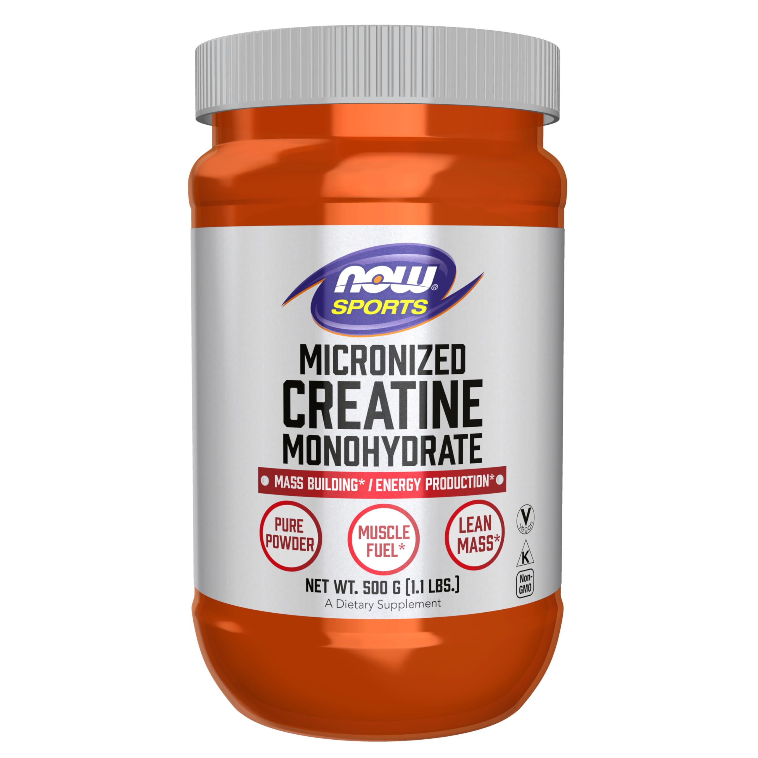NOW Foods Micronized Creatine Monohydrate 500g powder front view