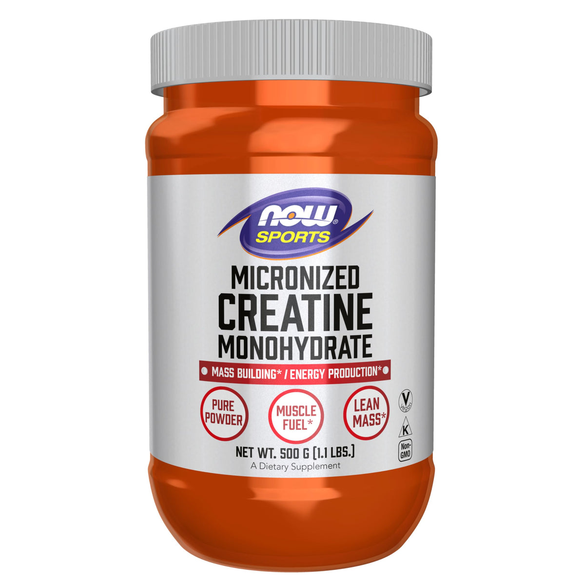 NOW Foods Micronized Creatine Monohydrate 500g powder front view