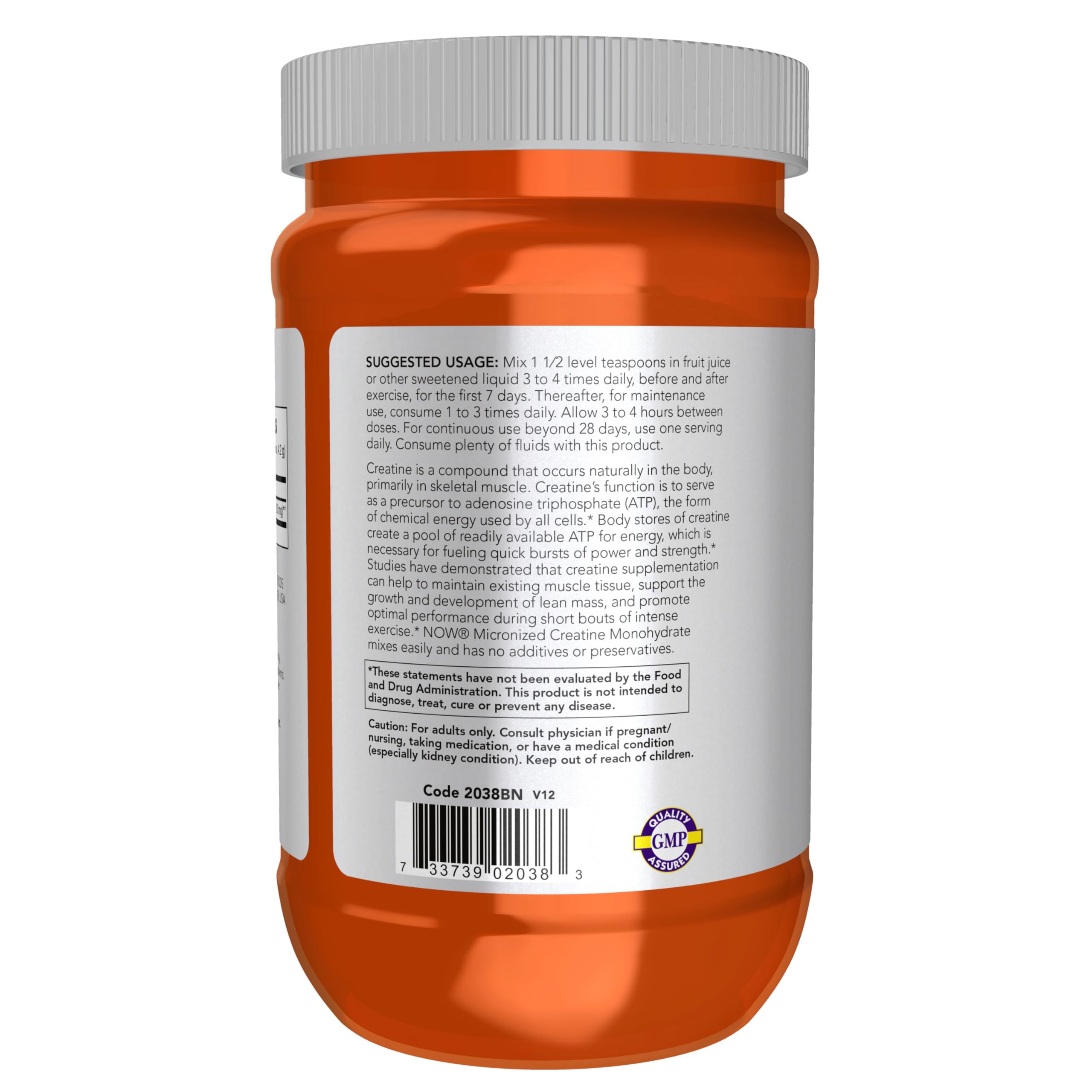 NOW Foods Micronized Creatine Monohydrate 500g powder mixed in a glass
