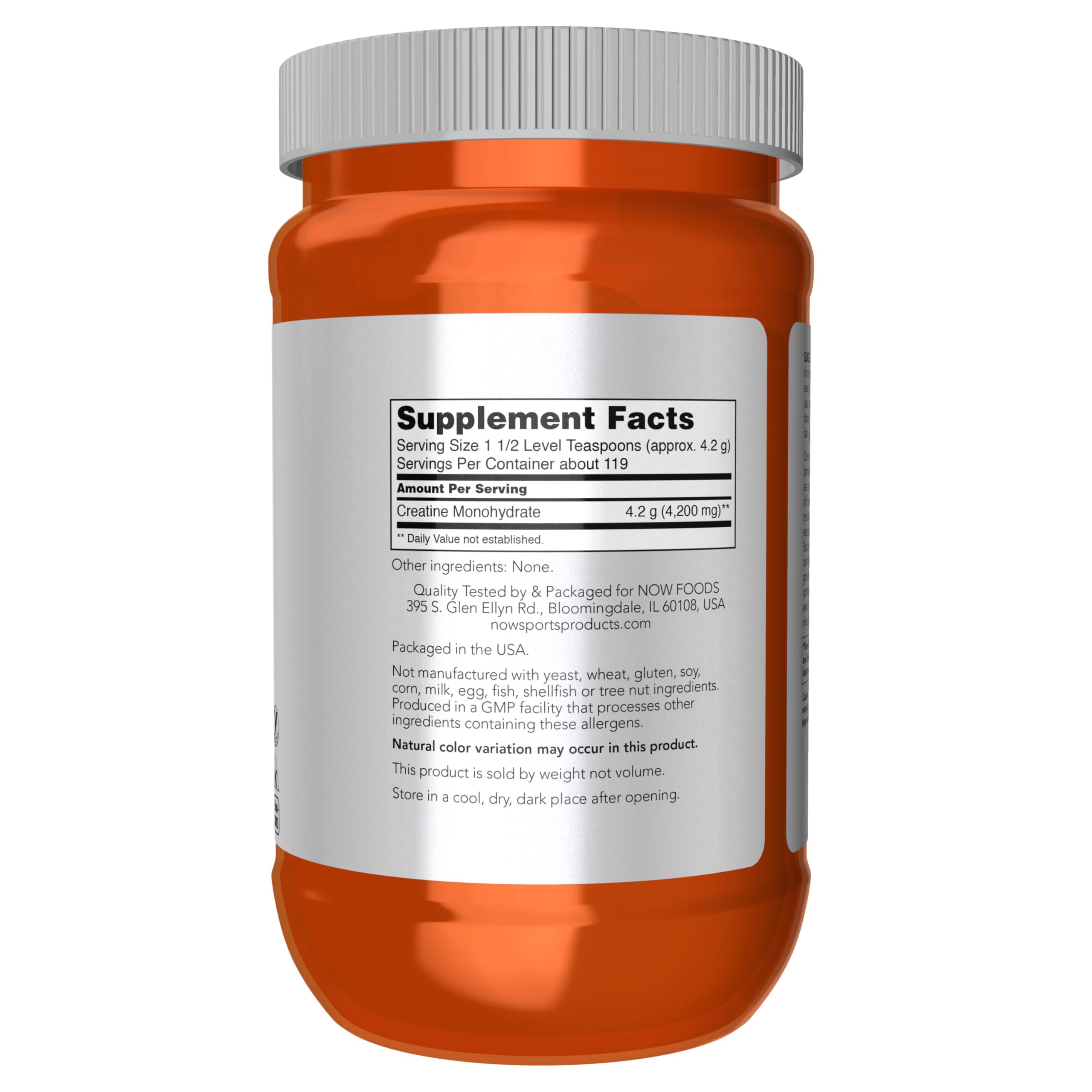NOW Foods Micronized Creatine Monohydrate 500g powder packaging