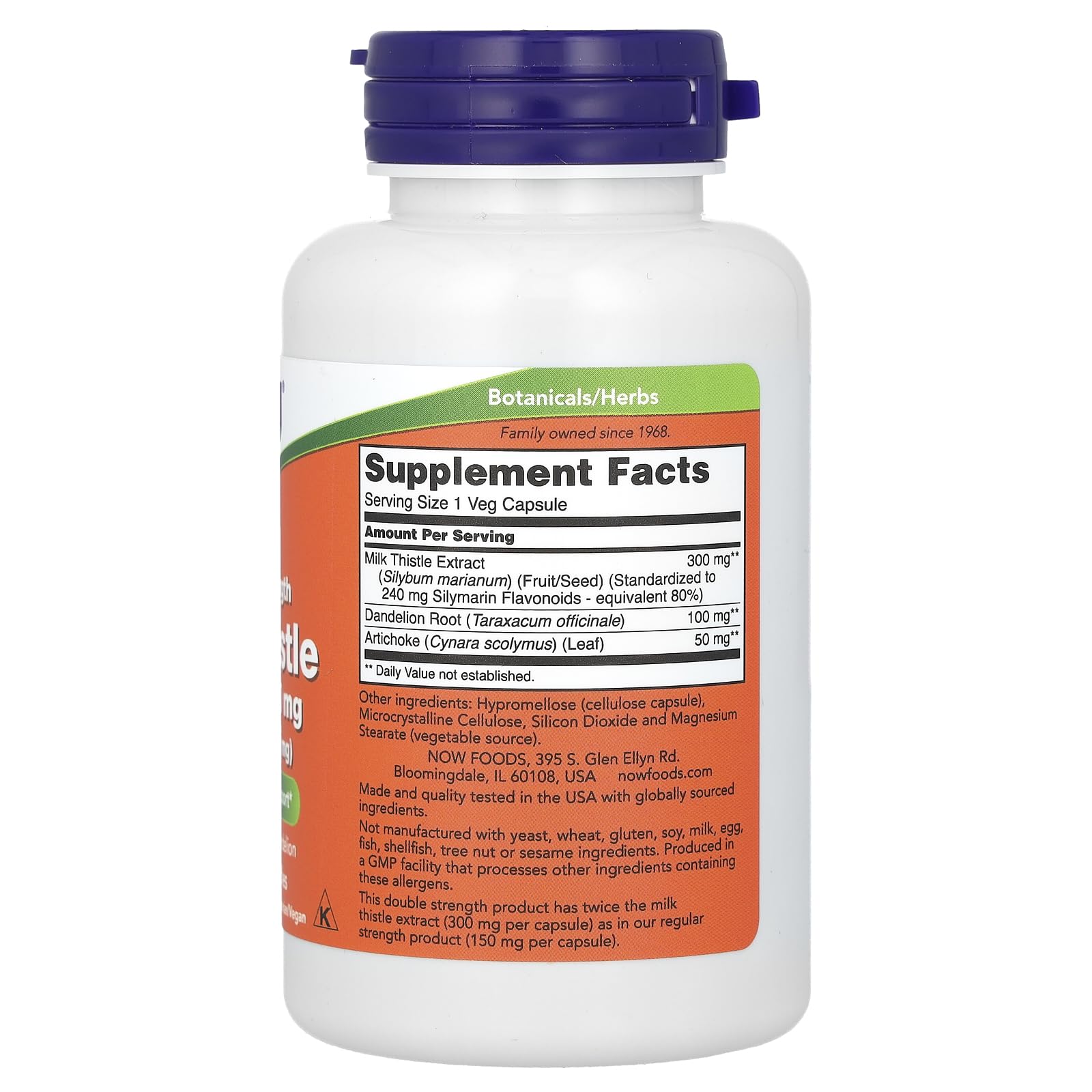 NOW Foods Milk Thistle Double Strength 91g side view with label