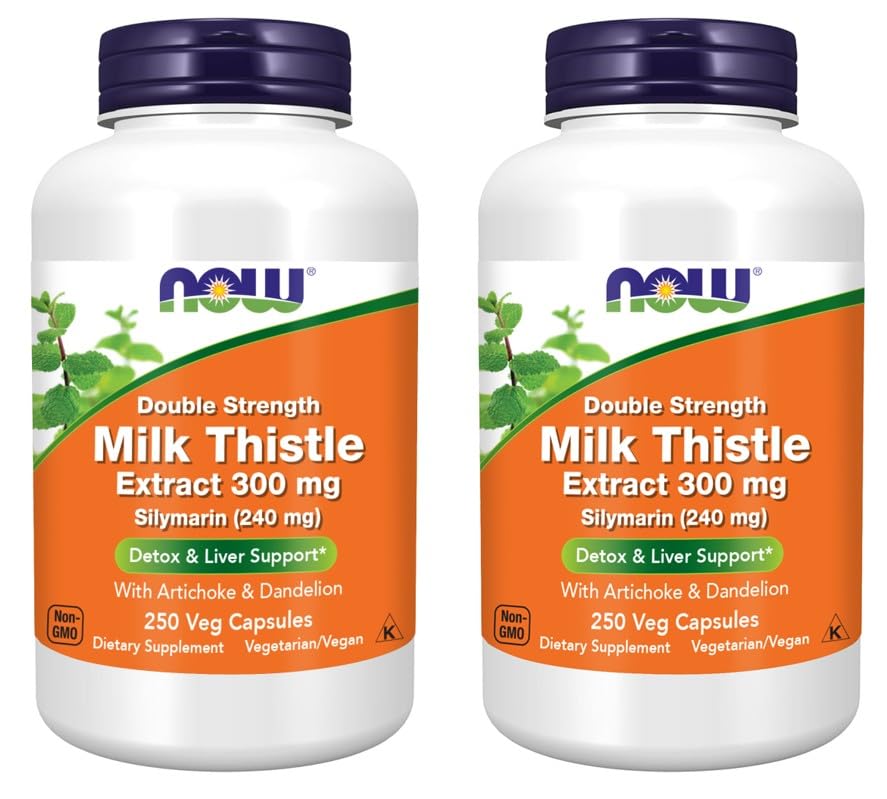 NOW Foods Milk Thistle Double Strength Silymarin 300mg Capsules front view