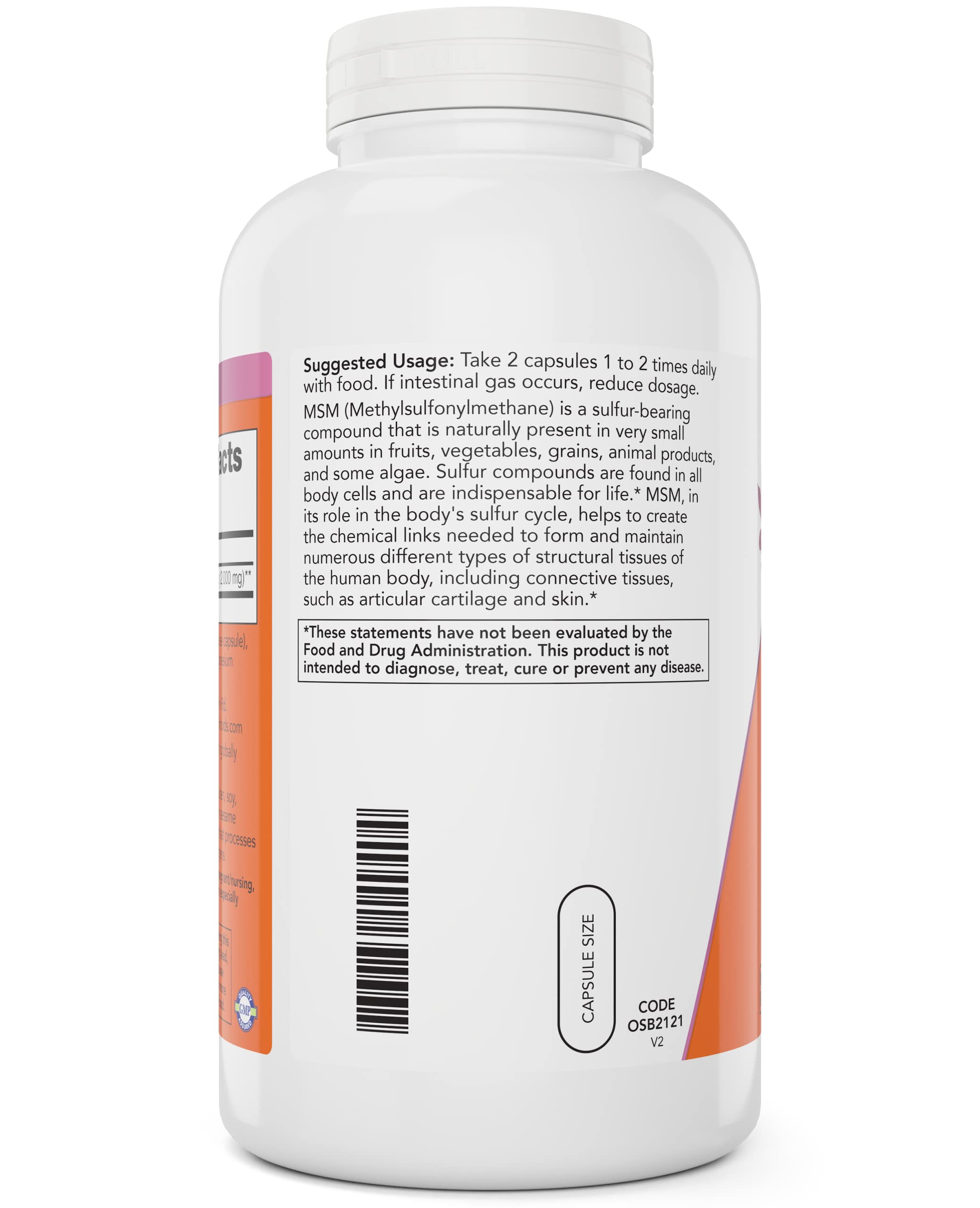 NOW Foods MSM 1000 mg capsules close-up