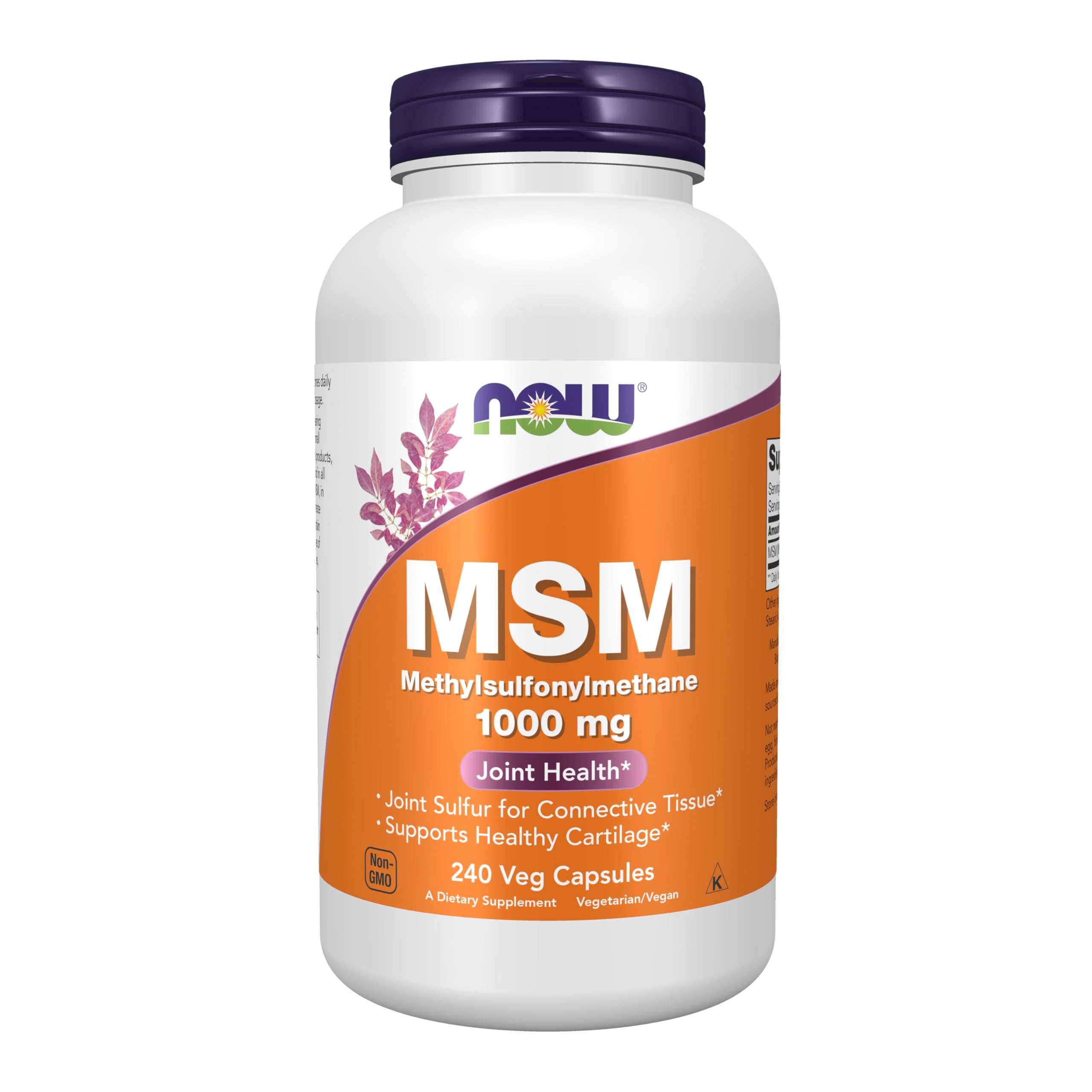 NOW Foods MSM Joint Sulfur 2000mg vegan capsules front view