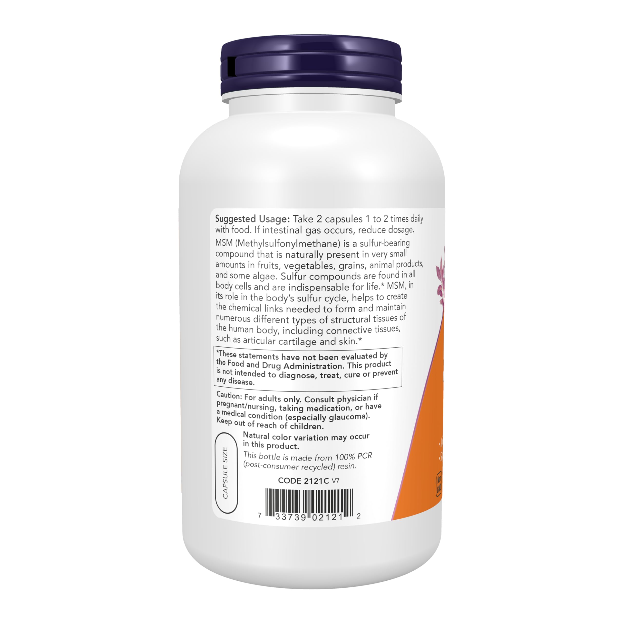 NOW Foods MSM Joint Sulfur 2000mg vegan capsules packaging