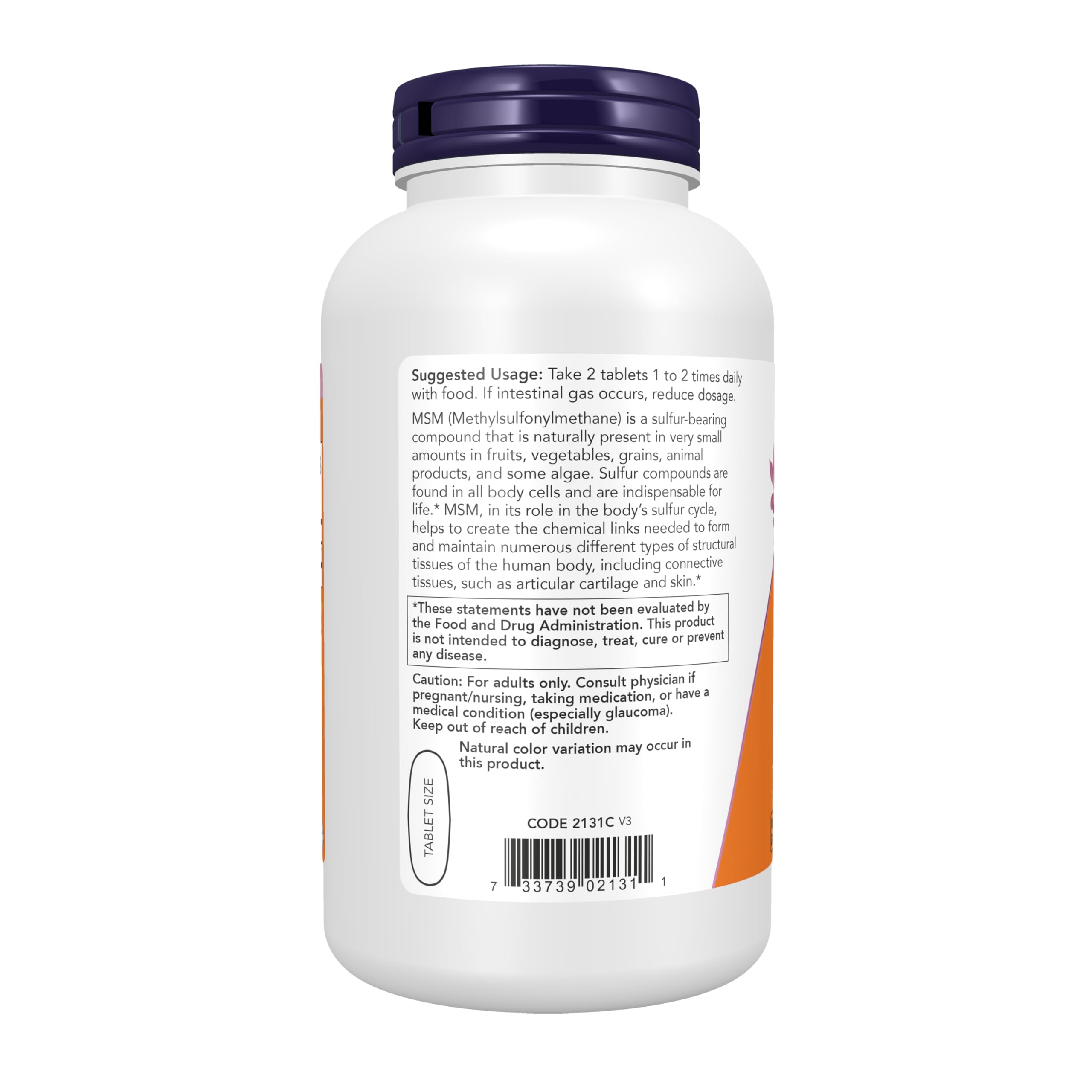 NOW Foods MSM Joint Sulfur Supplement 3000mg back view