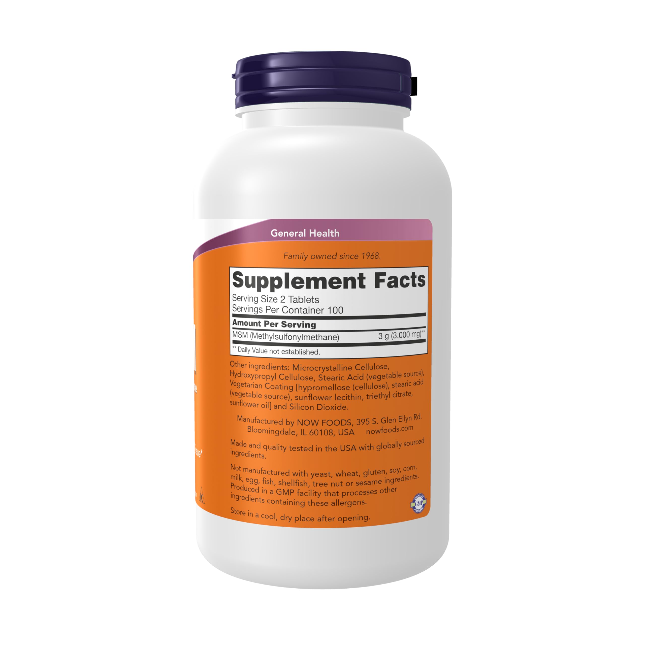 NOW Foods MSM Joint Sulfur Supplement 3000mg side view