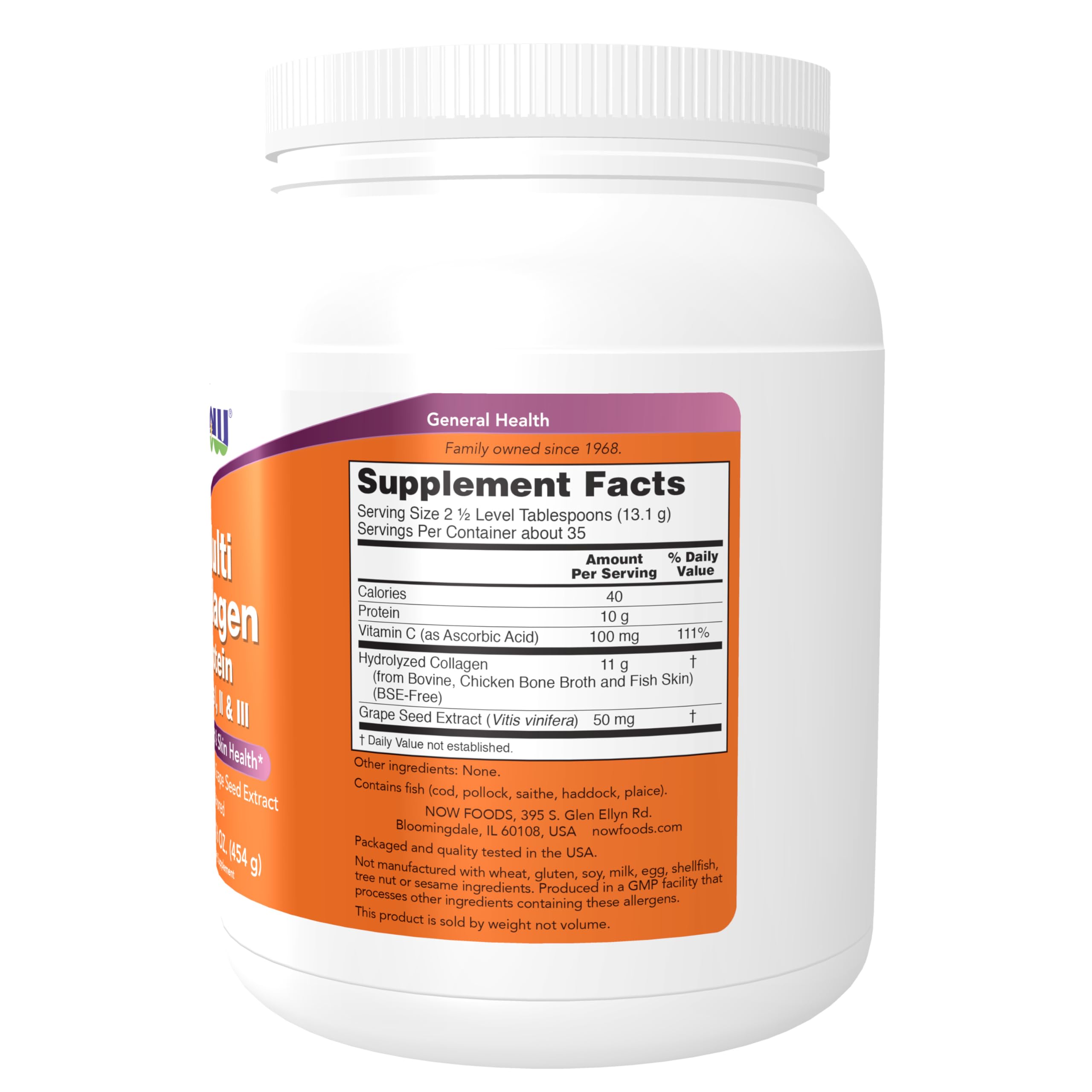 NOW Foods Multi Collagen Protein Powder 544g packaging side view