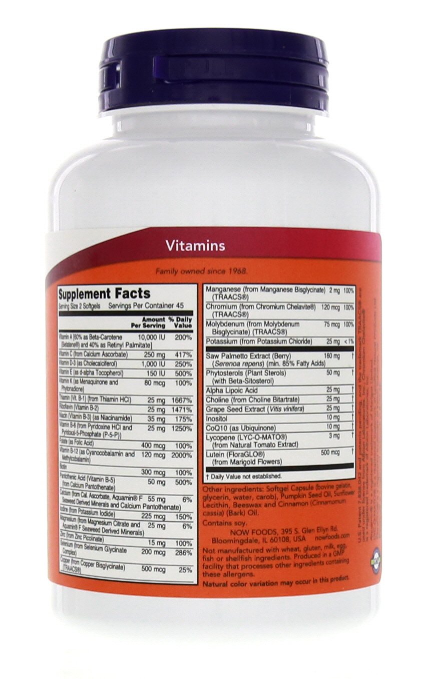 NOW Foods Multivitamins 90 Softgels side view
