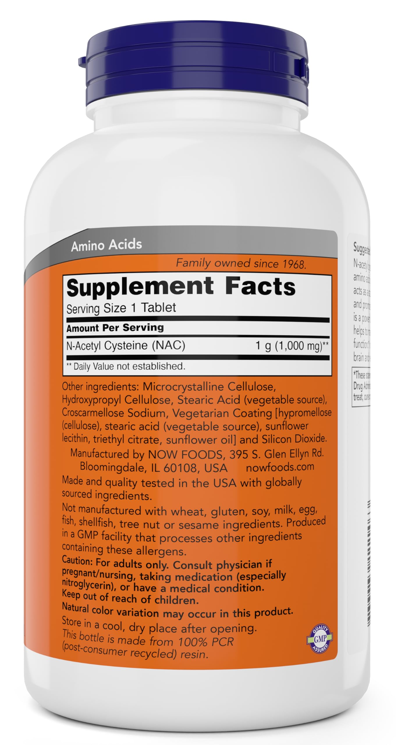 NOW Foods N-Acetyl Cysteine 1,000 mg tablets on a wooden table