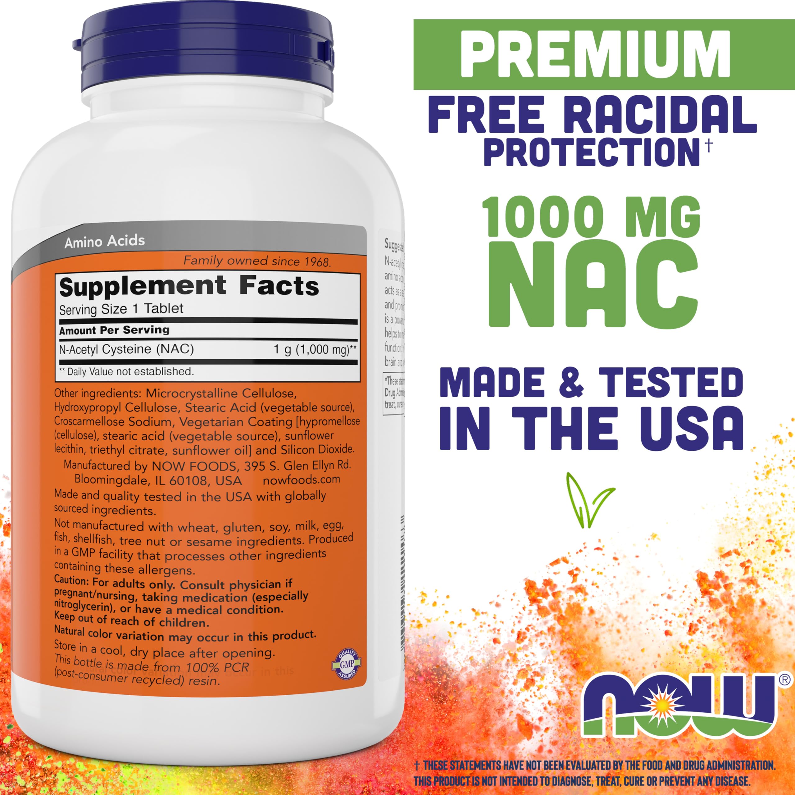 NOW Foods N-Acetyl Cysteine 1,000 mg tablets side view