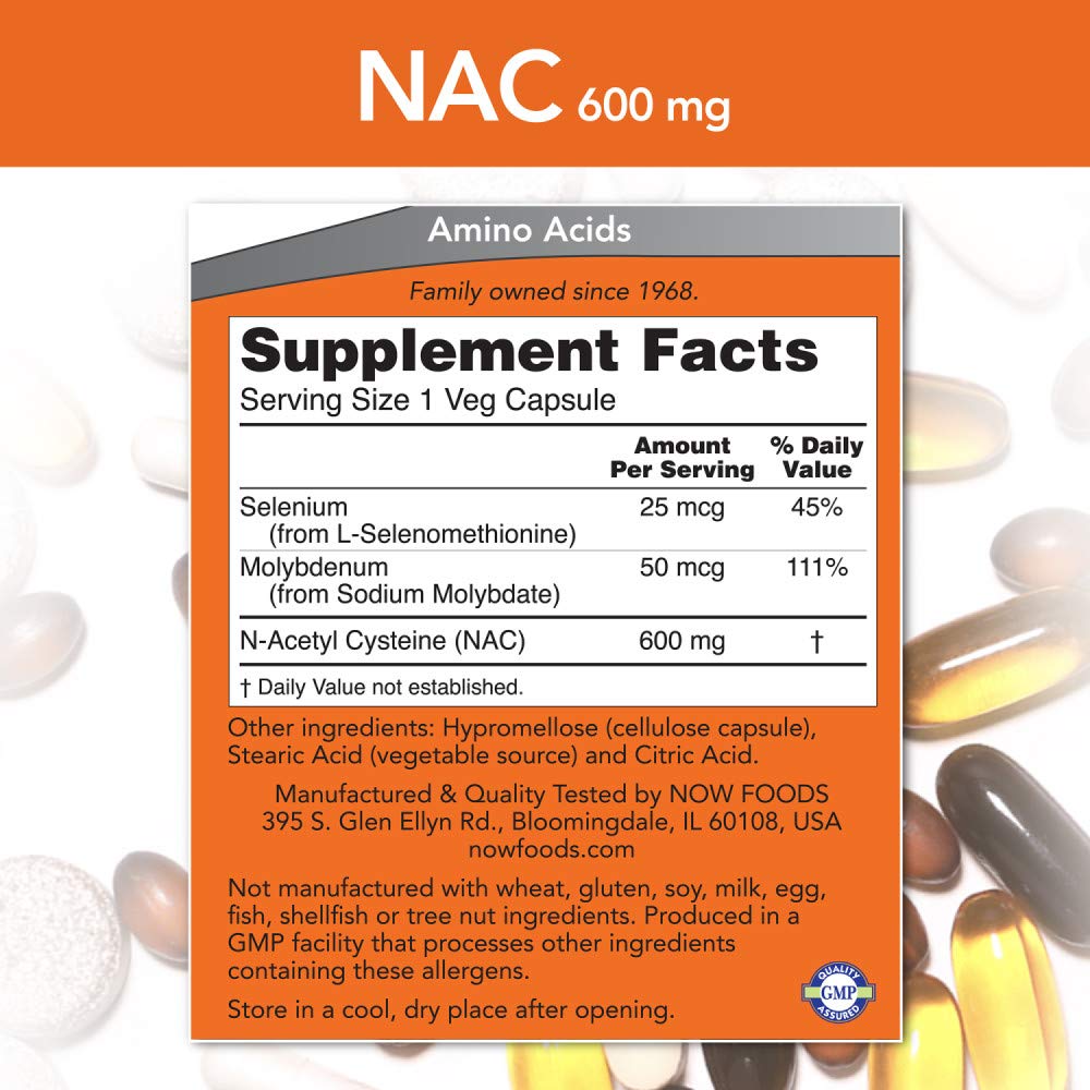 NOW Foods N-Acetyl Cysteine 600mg capsule close-up