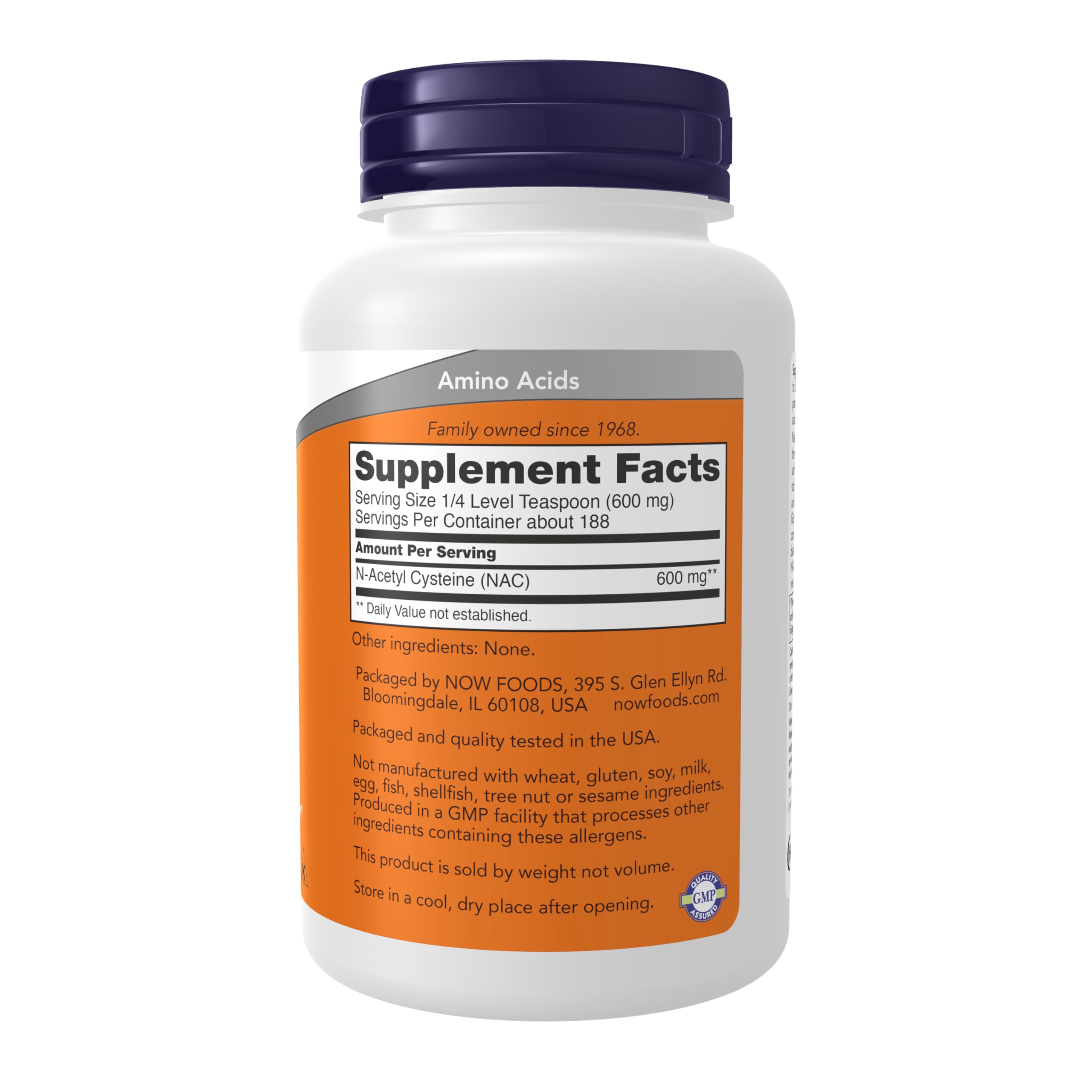 NOW Foods N-Acetyl Cysteine 600mg powder back view